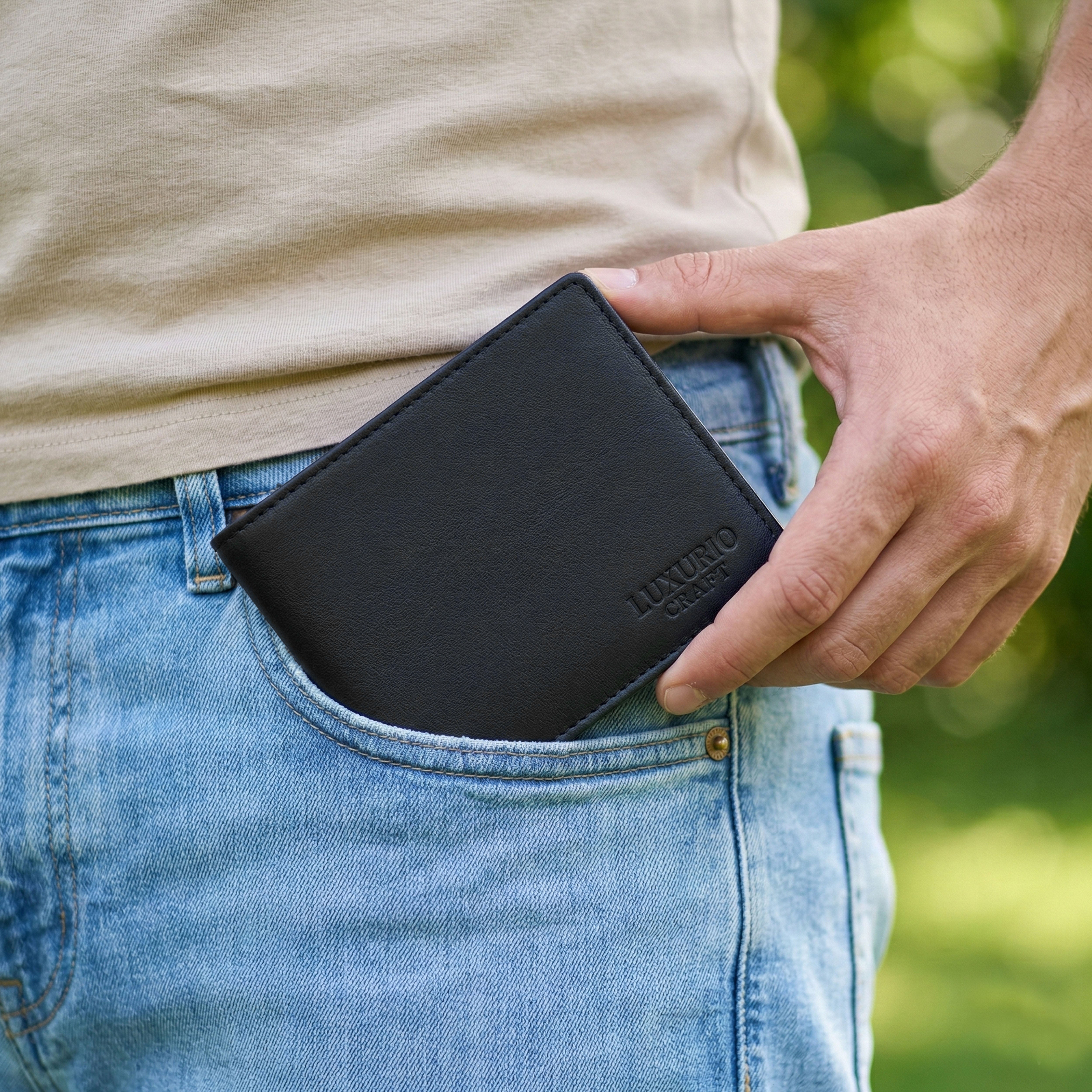 Black Leather Wallet for Men – Genuine Leather Slim Bi-Fold Wallet