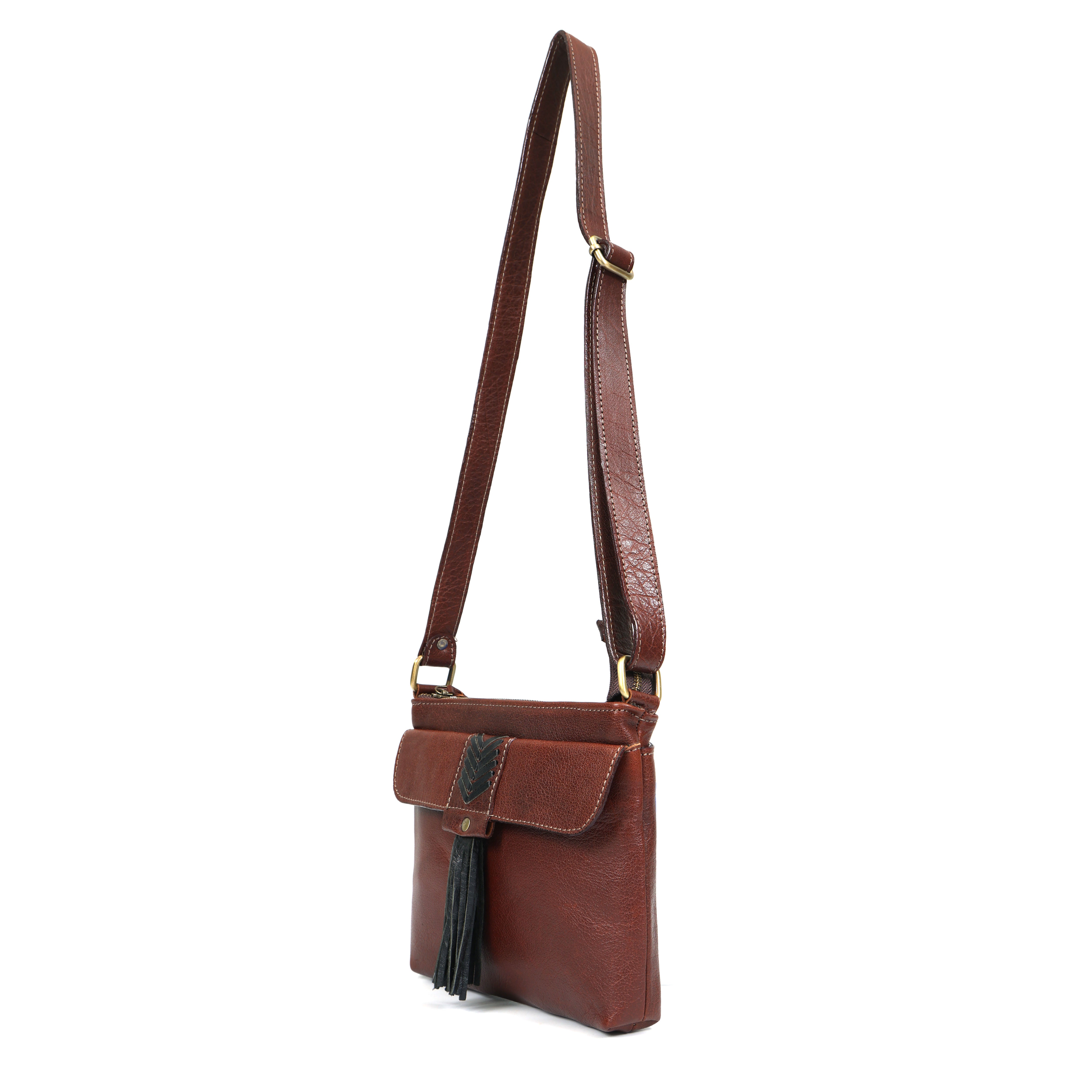 LUXURIO CRAFT Genuine Leather Crossbody Bag for Women – Small Vintage Shoulder Bag with Adjustable Strap & Tassel, Everyday Travel Purse