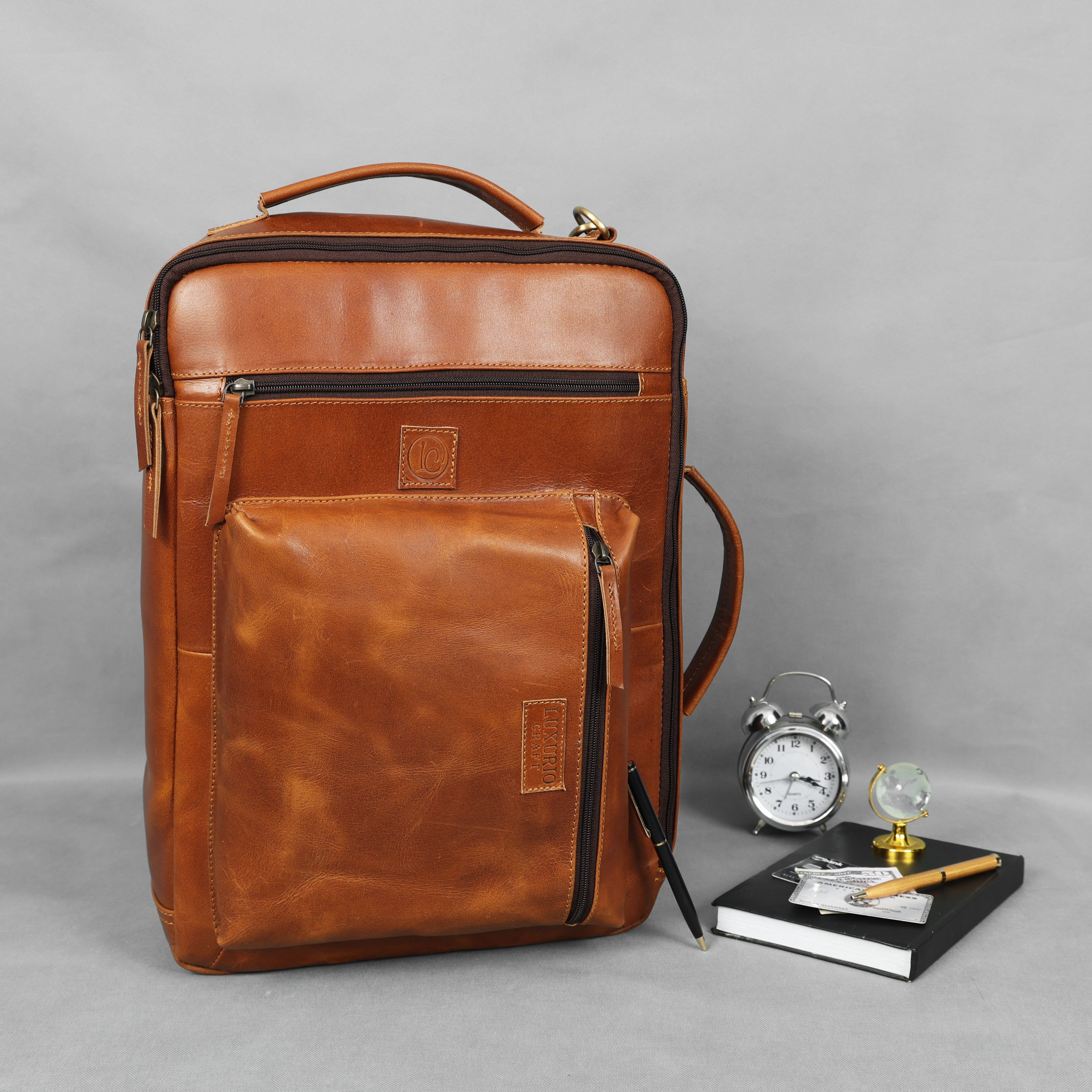 Premium Tan Leather Laptop cum Backpack Bag – Versatile, Elegant & Built for Everyday Utility