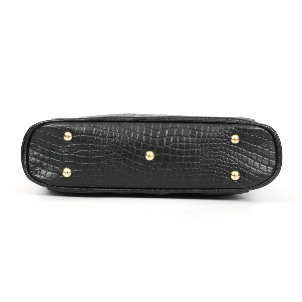 Luxurio Craft Women’s Premium Croc Texture Handbag | Elegant Top Handle Tote Bag for Office, Party & Daily Use | Stylish Black Purse