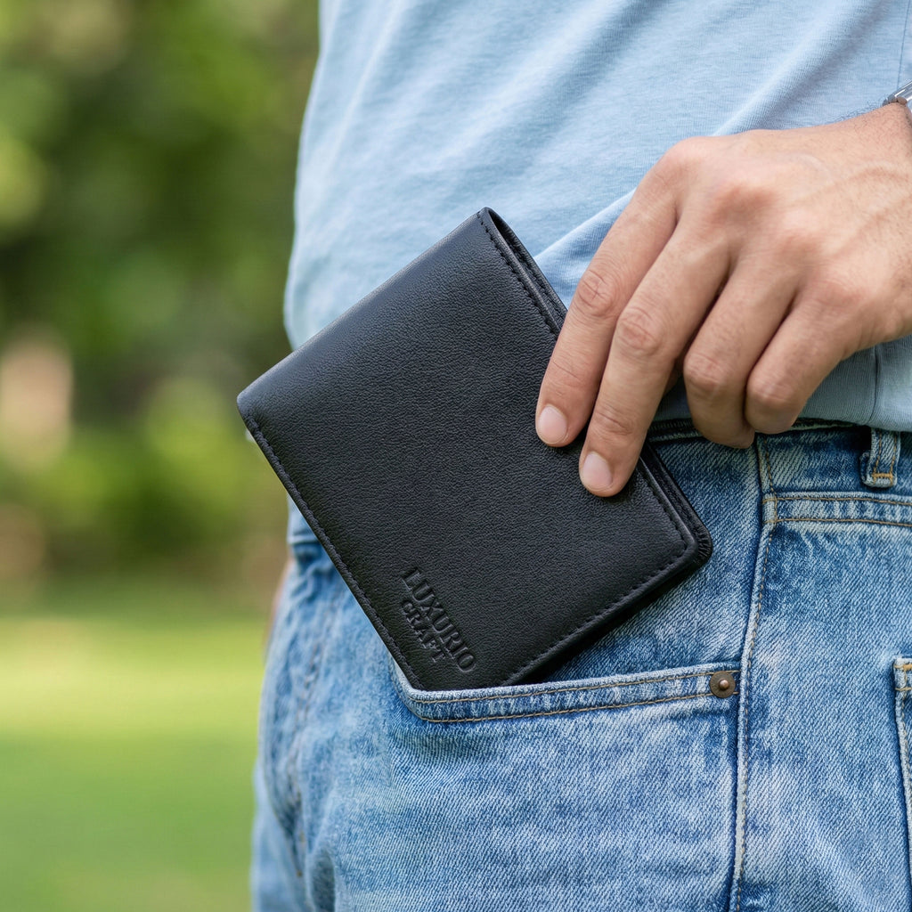 Premium Black Leather Wallet – Slim Minimalist Wallet for Men