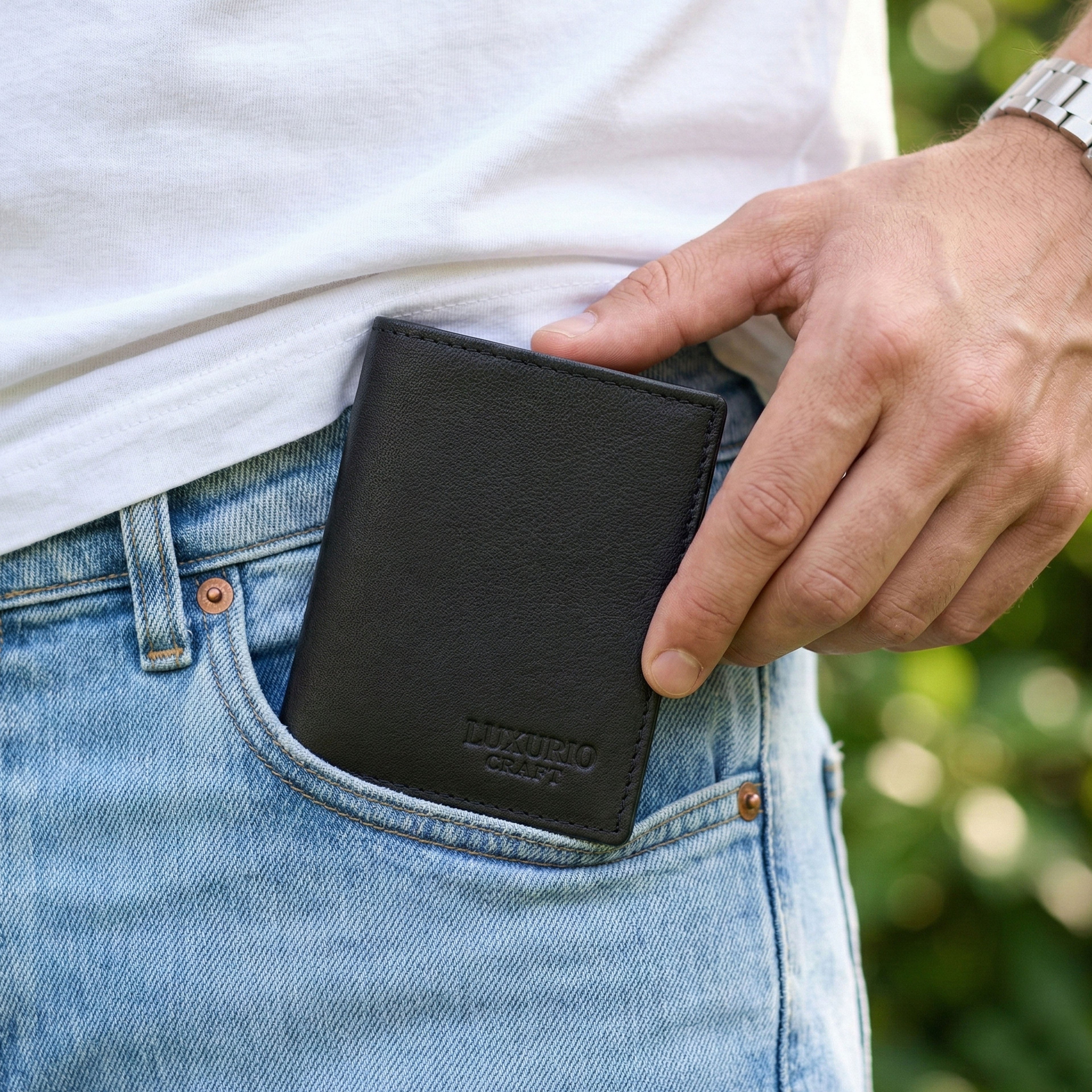 Luxurio Craft Men’s Genuine Leather Wallet – Classic Black Bifold with Card & ID Slots