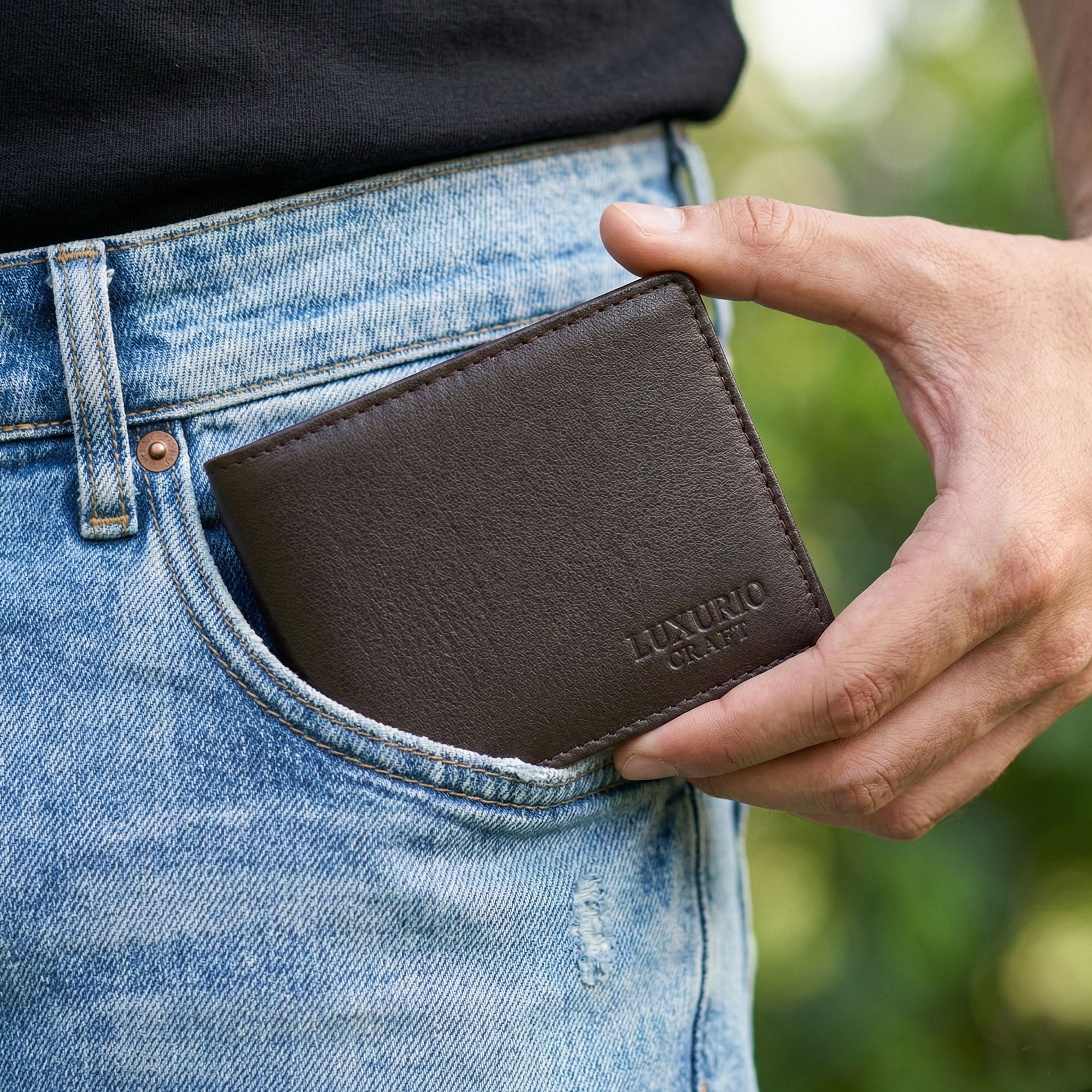 Brown Genuine Leather Wallet for Men – Premium Slim Bifold Wallet with ID Window