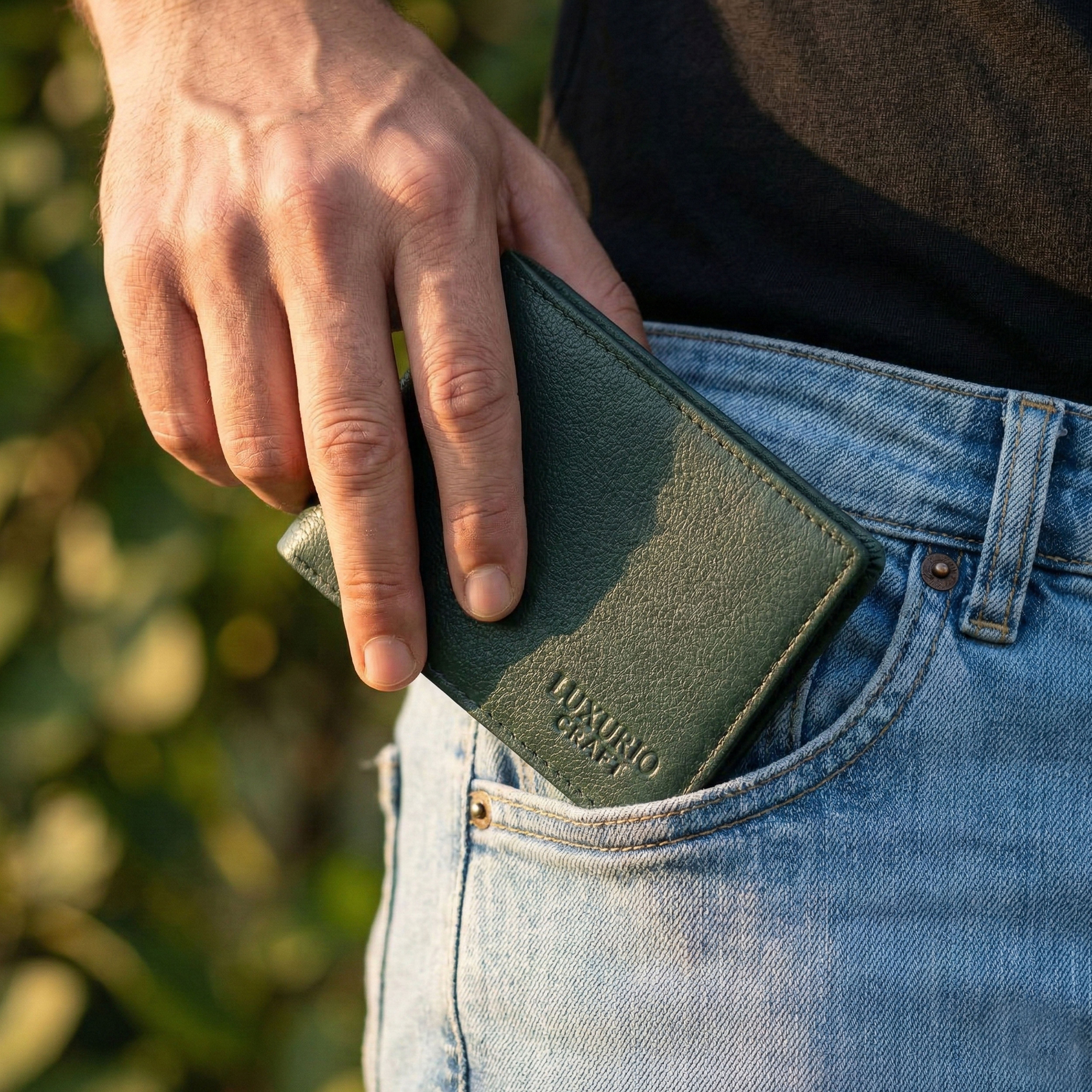 Green Leather Wallet for Men – Premium Genuine Leather Slim Wallet