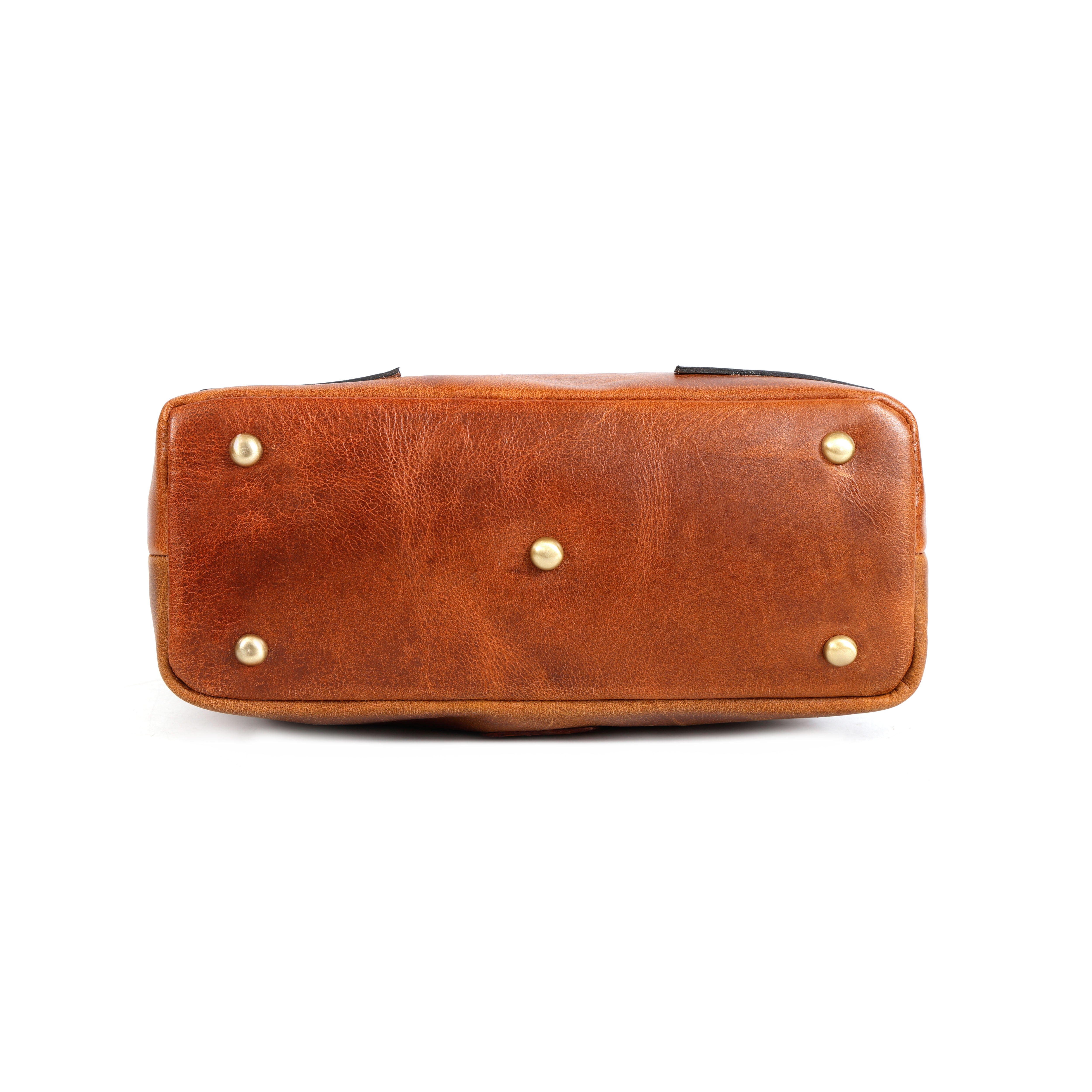 Luxurio Craft Handcrafted Tan Leather Stylish Shoulder Bag for Women | Premium Structured Handbag with Hand-Tooled Design & Detachable Strap