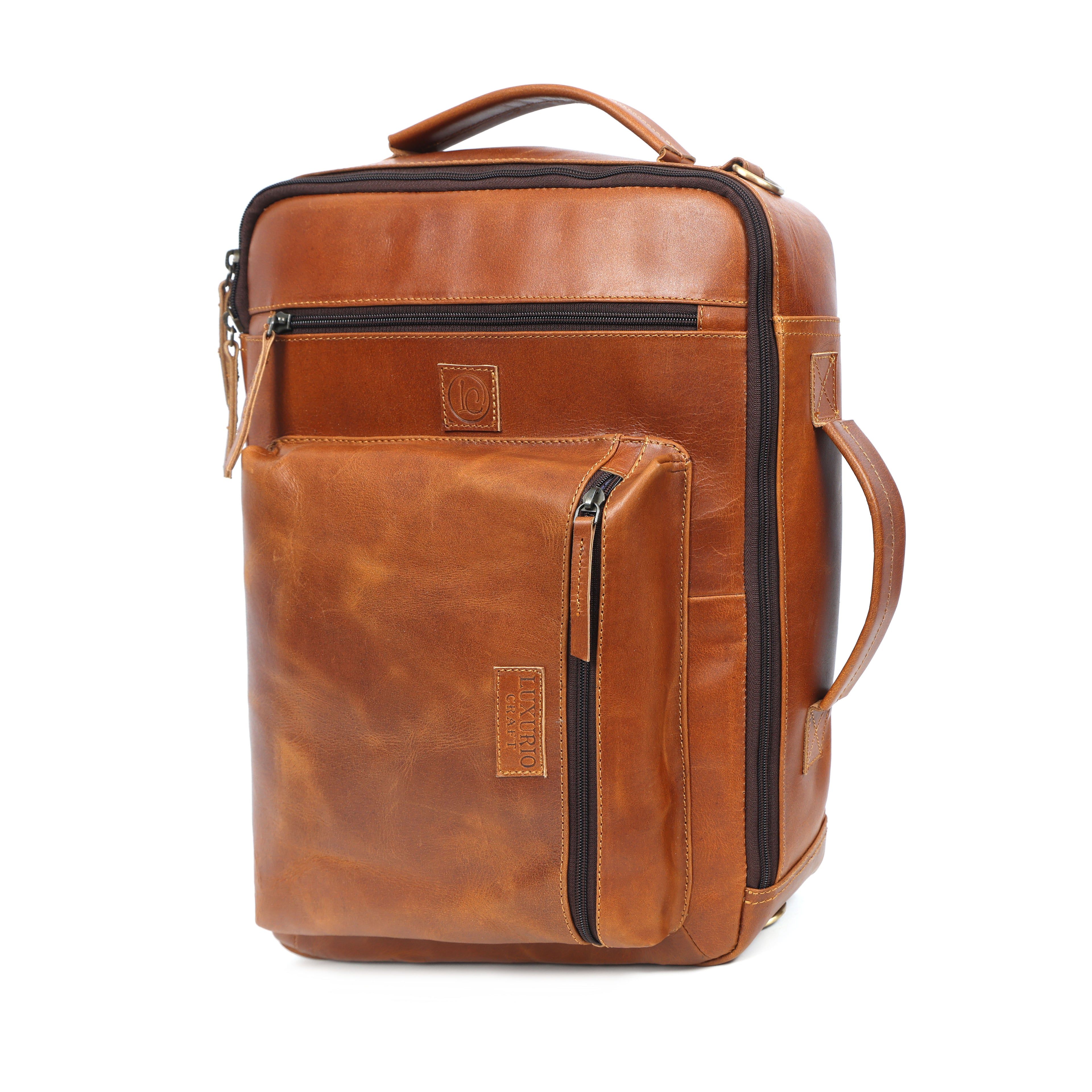 Premium Tan Leather Laptop cum Backpack Bag – Versatile, Elegant & Built for Everyday Utility