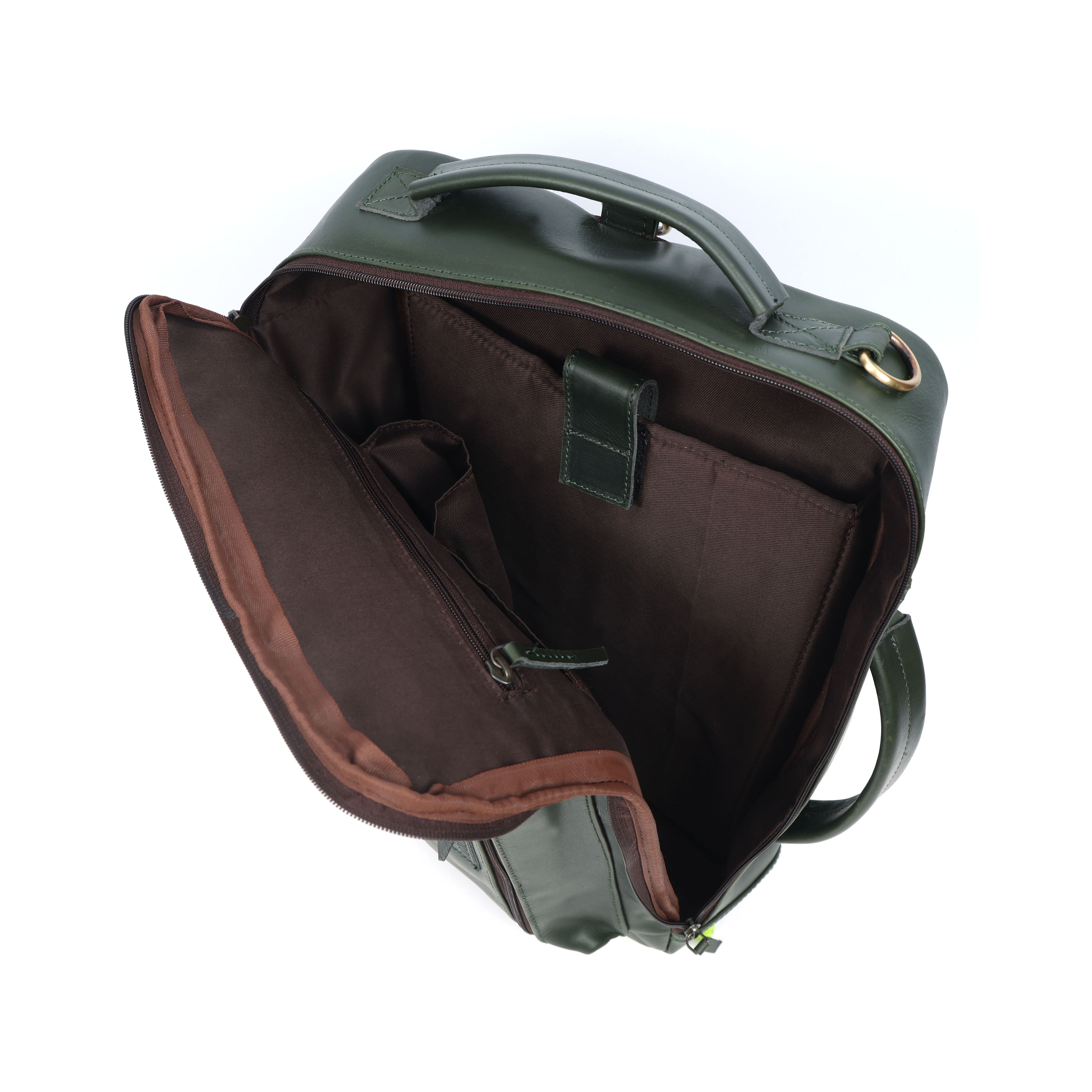 Premium Dark Green Leather Laptop cum Backpack Bag – Sleek. Smart. Versatile.