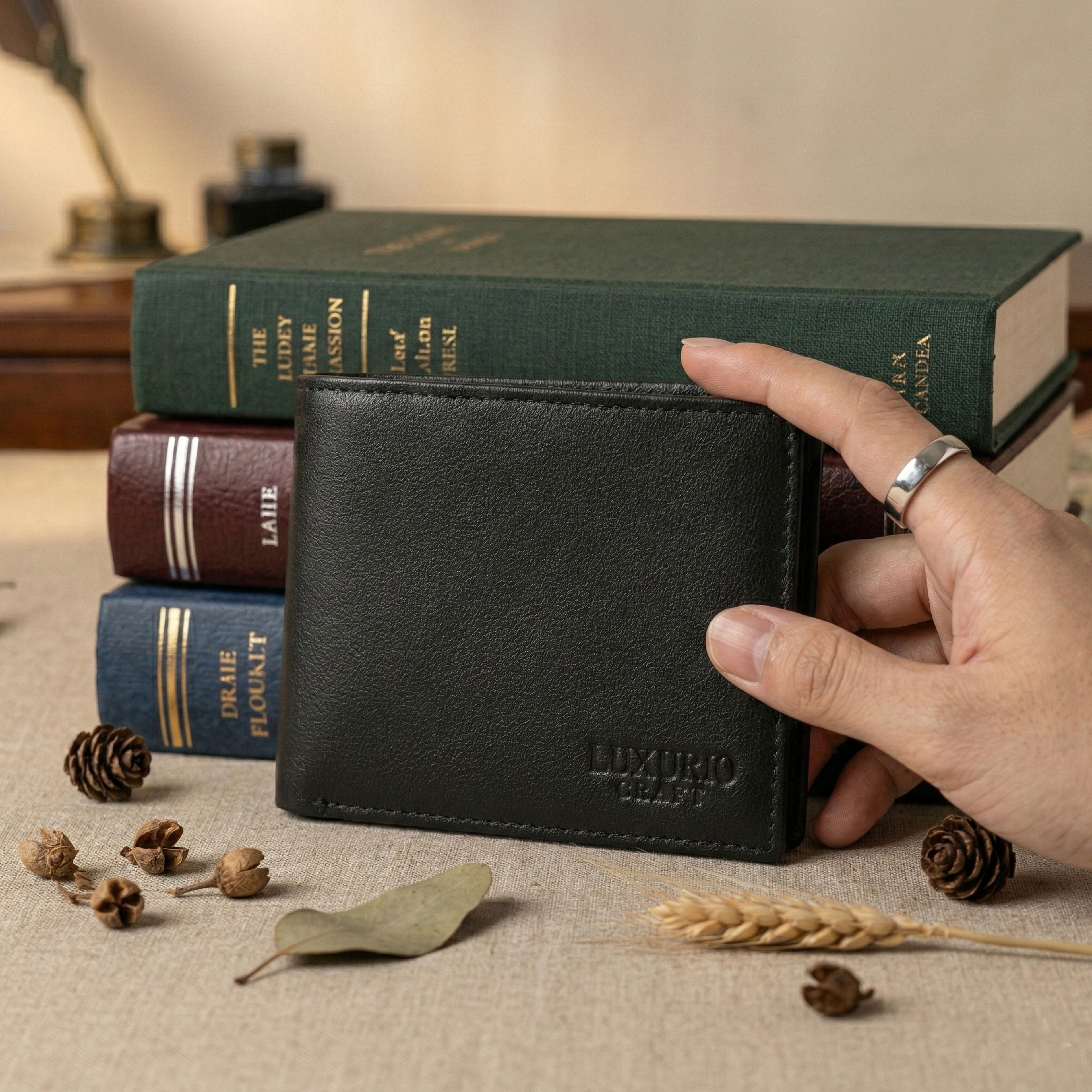 Black Leather Wallet for Men – Genuine Leather Slim Bi-Fold Wallet