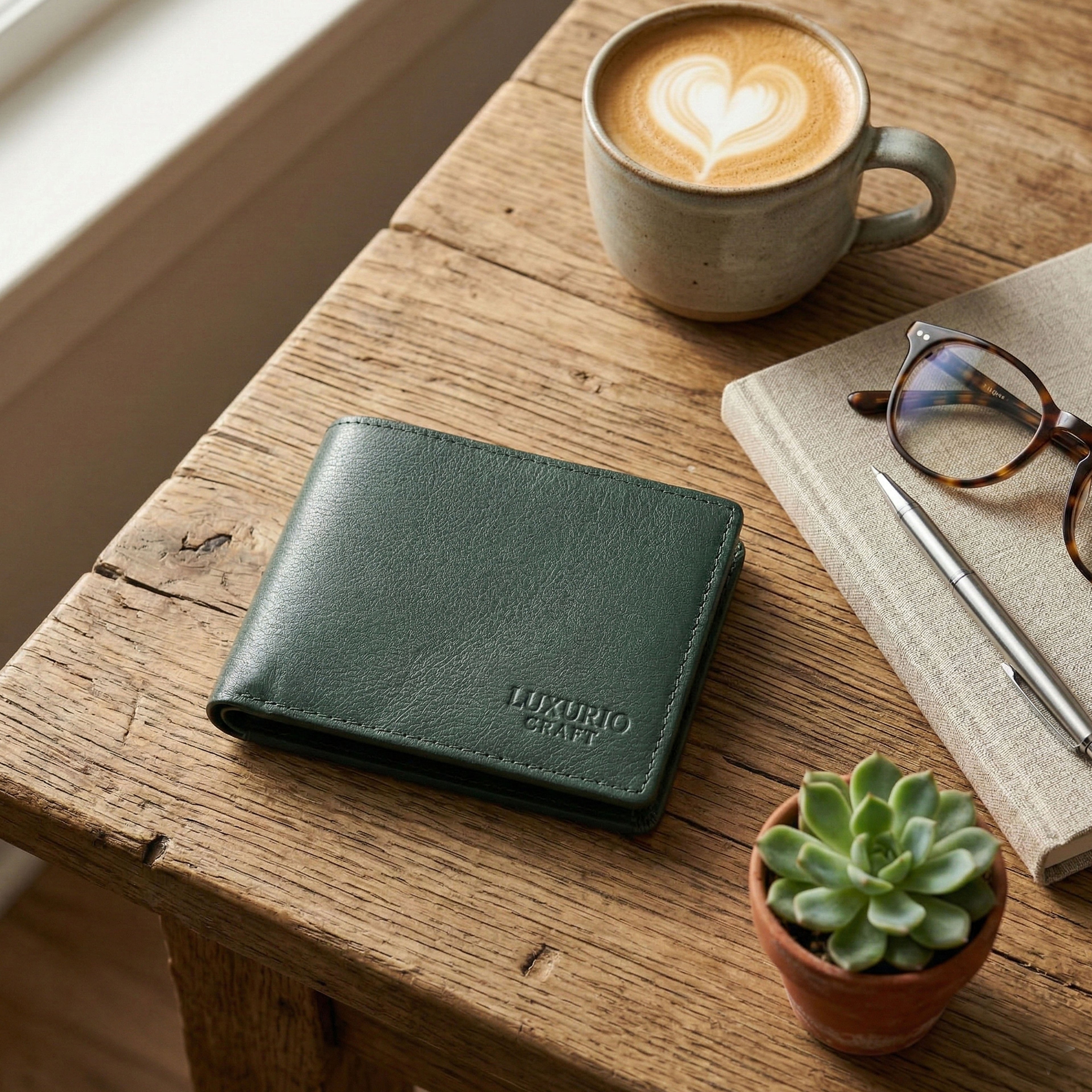 Green Leather Wallet for Men – Premium Genuine Leather Slim Wallet