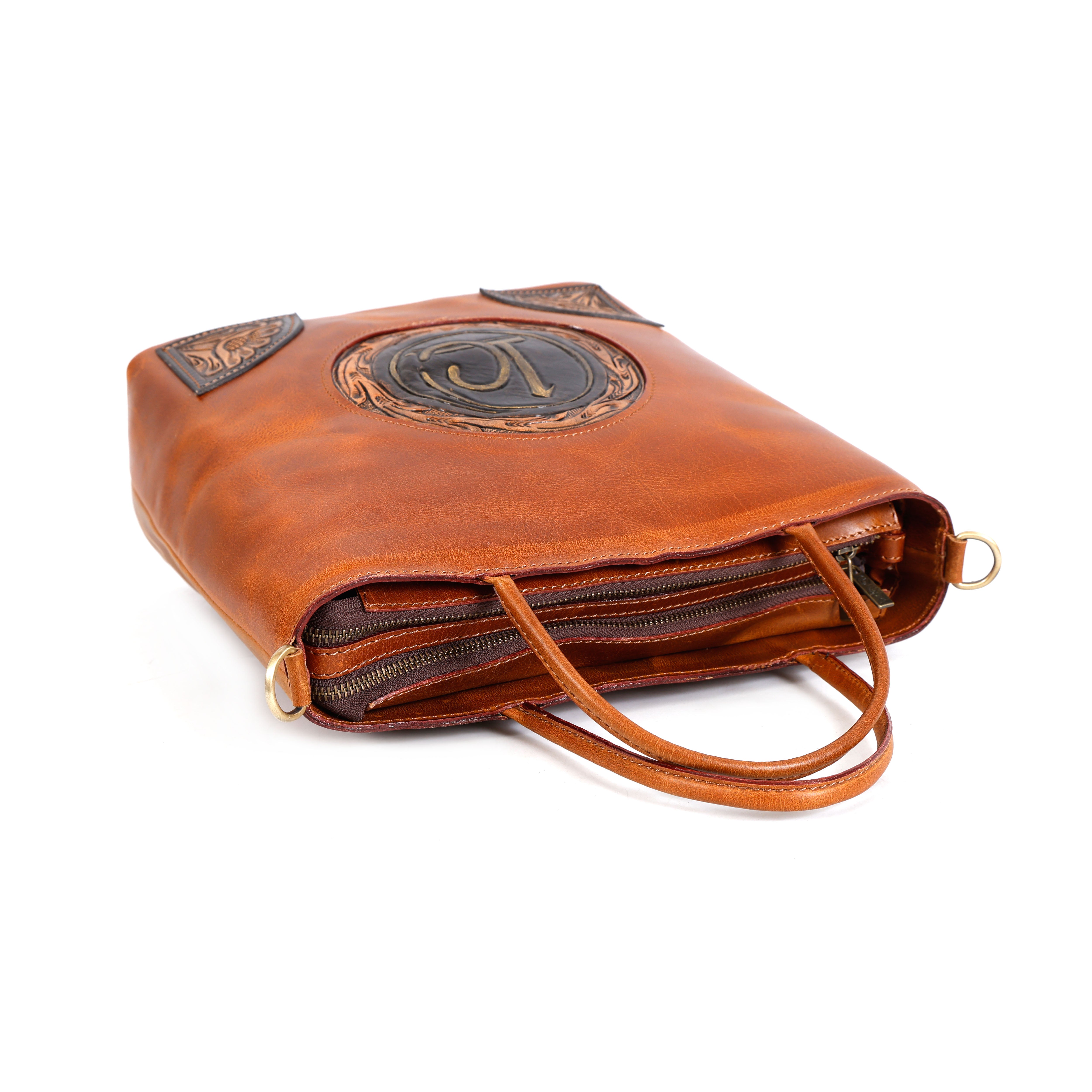 Luxurio Craft Handcrafted Tan Leather Stylish Shoulder Bag for Women | Premium Structured Handbag with Hand-Tooled Design & Detachable Strap