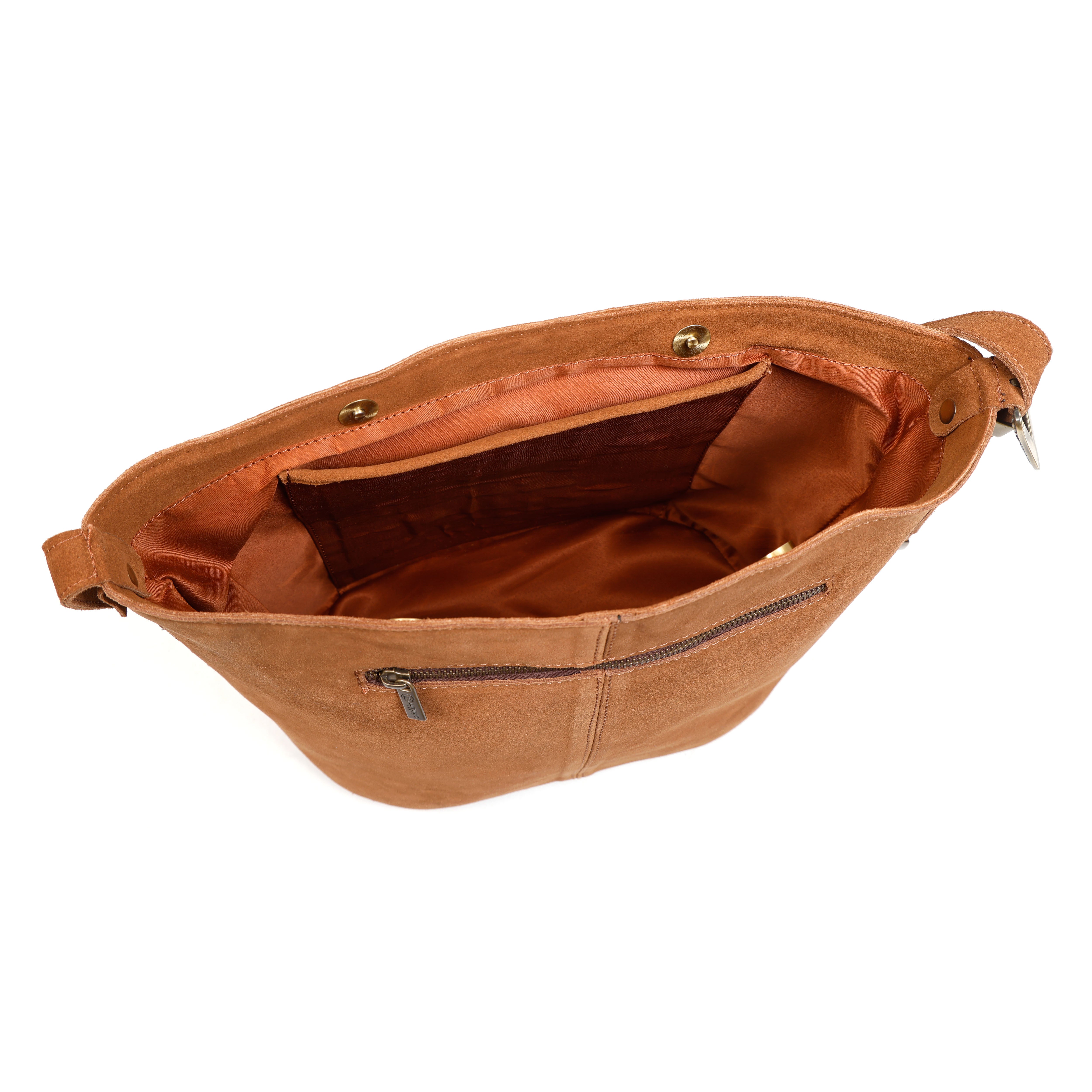 Luxurio Craft Premium Tan Leather Tote Bag for Women | Handcrafted Stylish Shoulder Bag with Front Pocket | Everyday Office & Casual Use