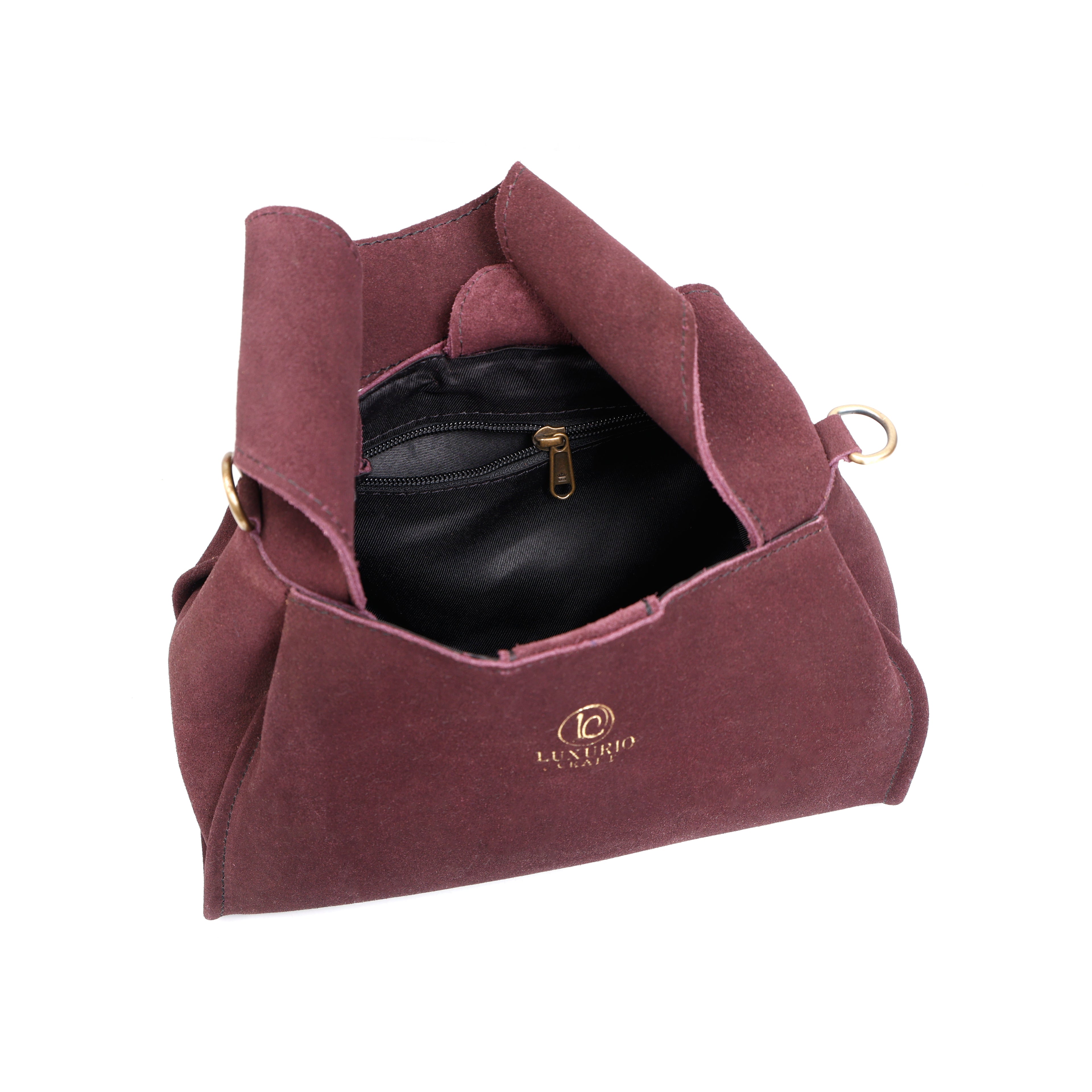 Luxurio Craft Premium Wine Color Suede Leather Shoulder Bag for Women | Handcrafted Elegant Handbag for Office, Casual & Party Wear
