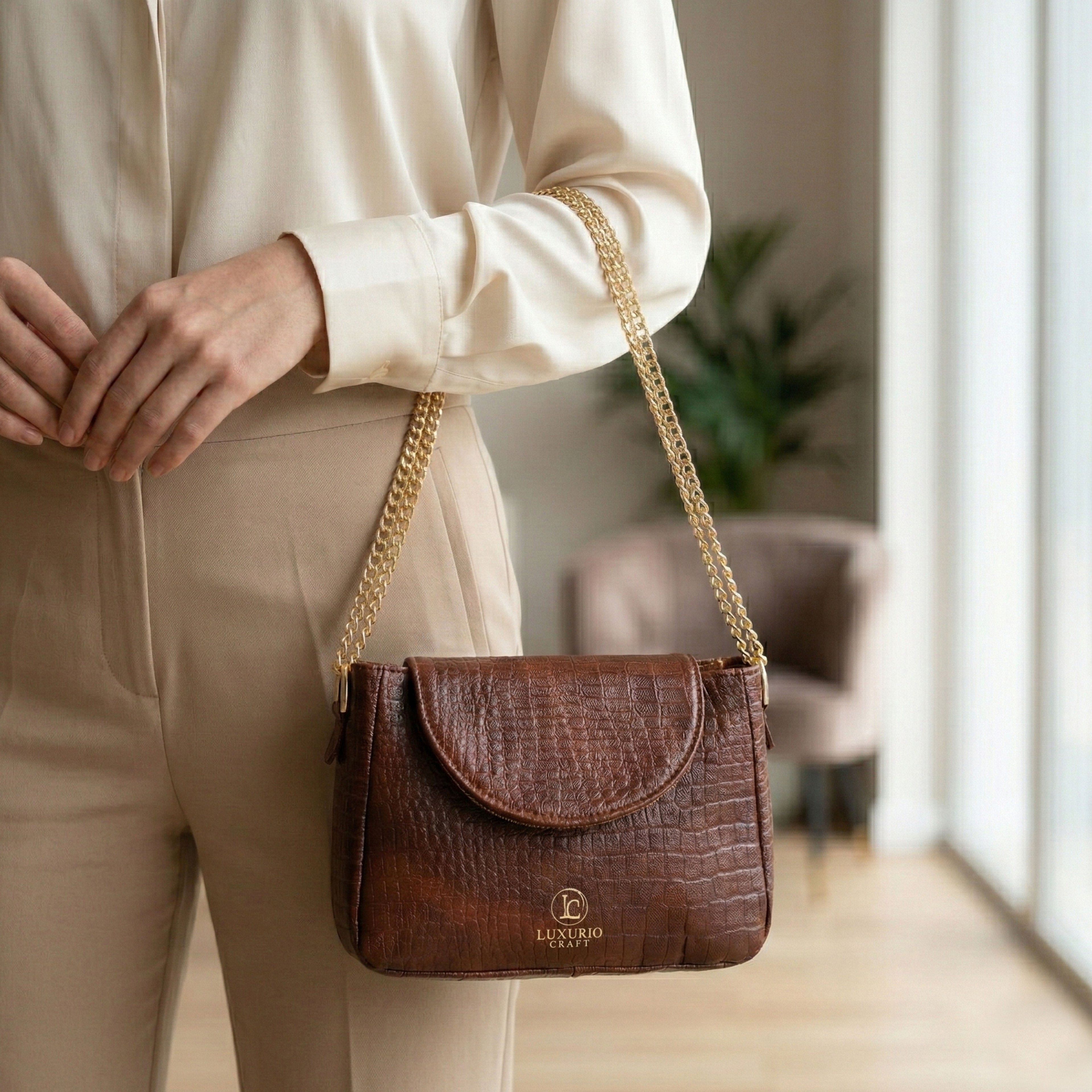 Luxurio Craft Brown Coco Sling Bag – Classic Elegance with Modern Utility