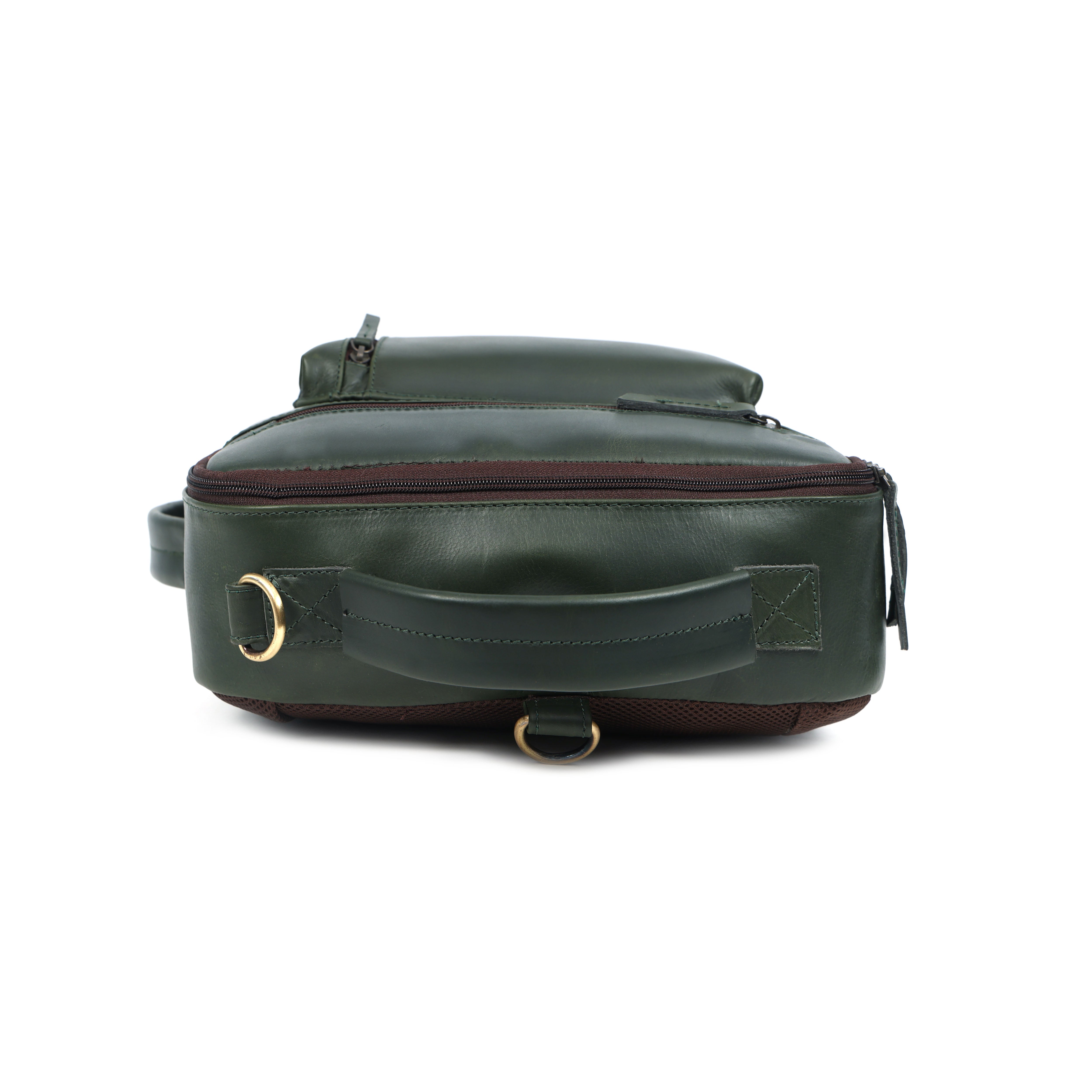 Premium Dark Green Leather Laptop cum Backpack Bag – Sleek. Smart. Versatile.