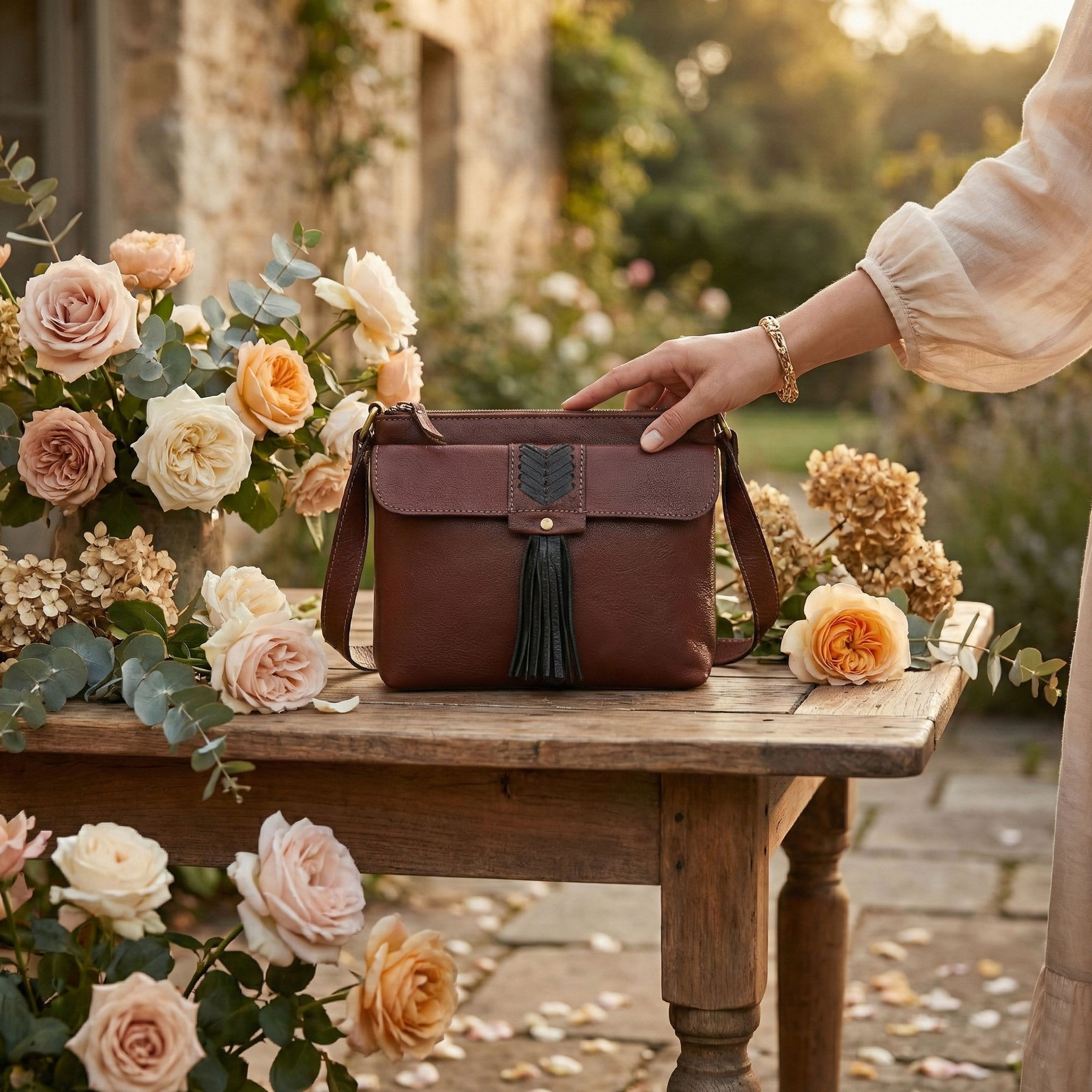 LUXURIO CRAFT Genuine Leather Crossbody Bag for Women – Small Vintage Shoulder Bag with Adjustable Strap & Tassel, Everyday Travel Purse