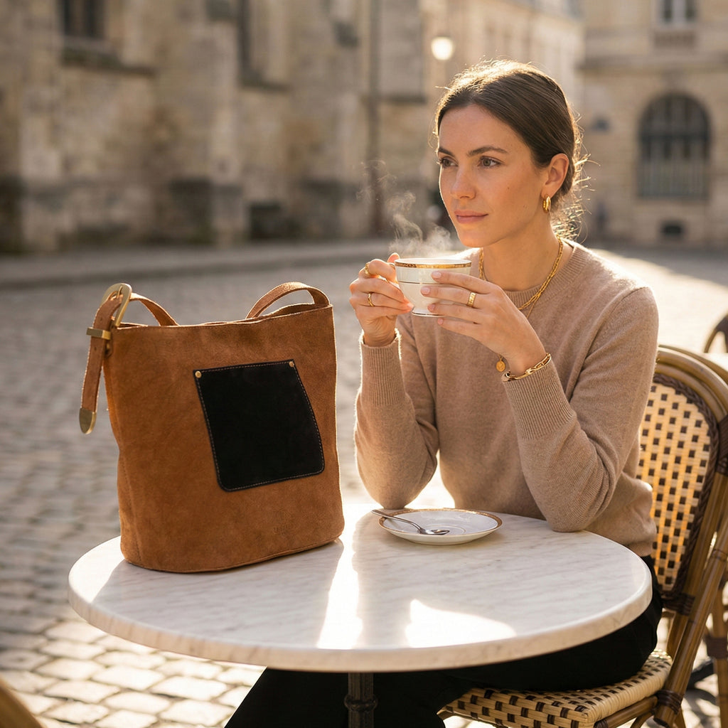 Luxurio Craft Premium Tan Leather Tote Bag for Women | Handcrafted Stylish Shoulder Bag with Front Pocket | Everyday Office & Casual Use