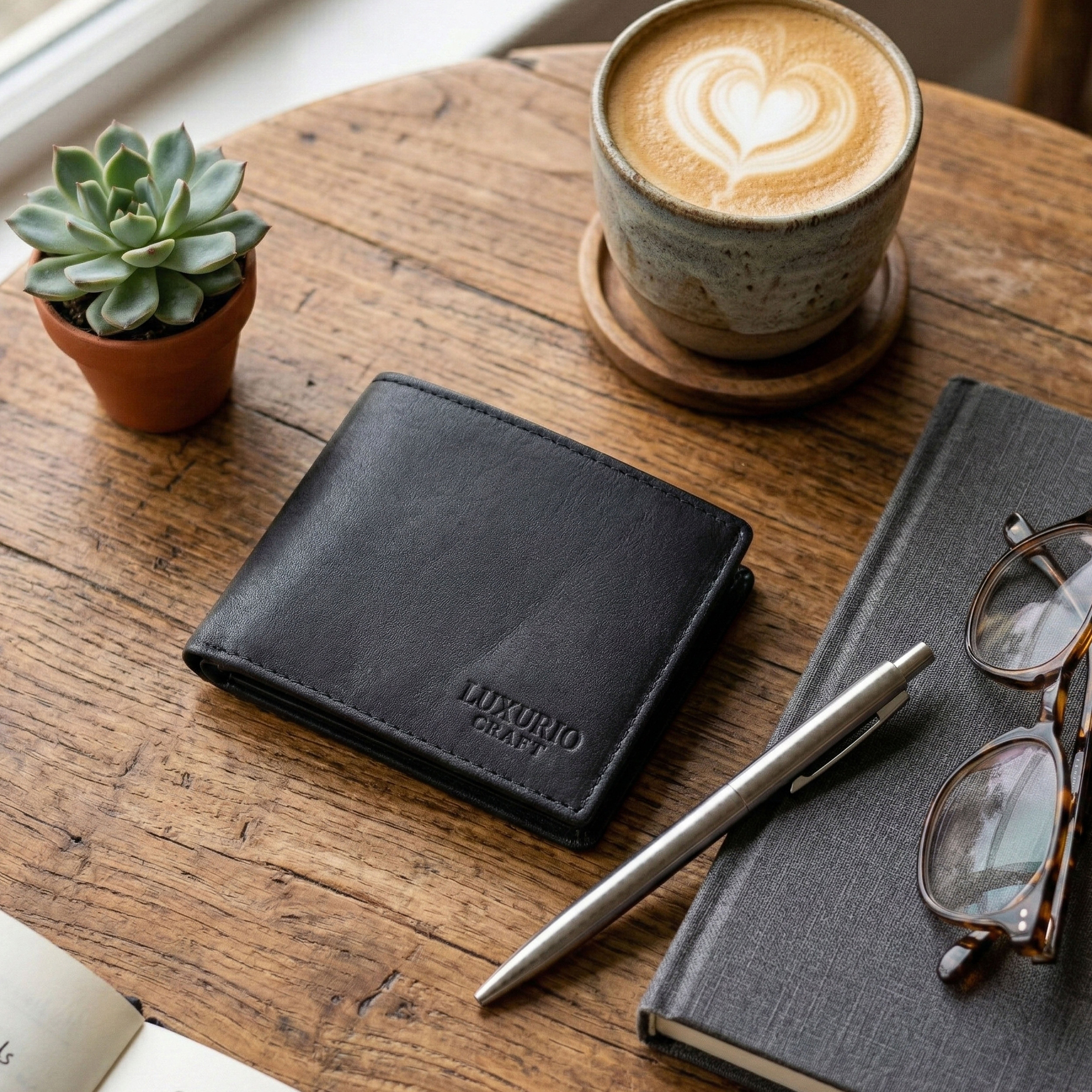 Black Leather Wallet for Men – Premium Genuine Leather Slim Bi-Fold Wallet