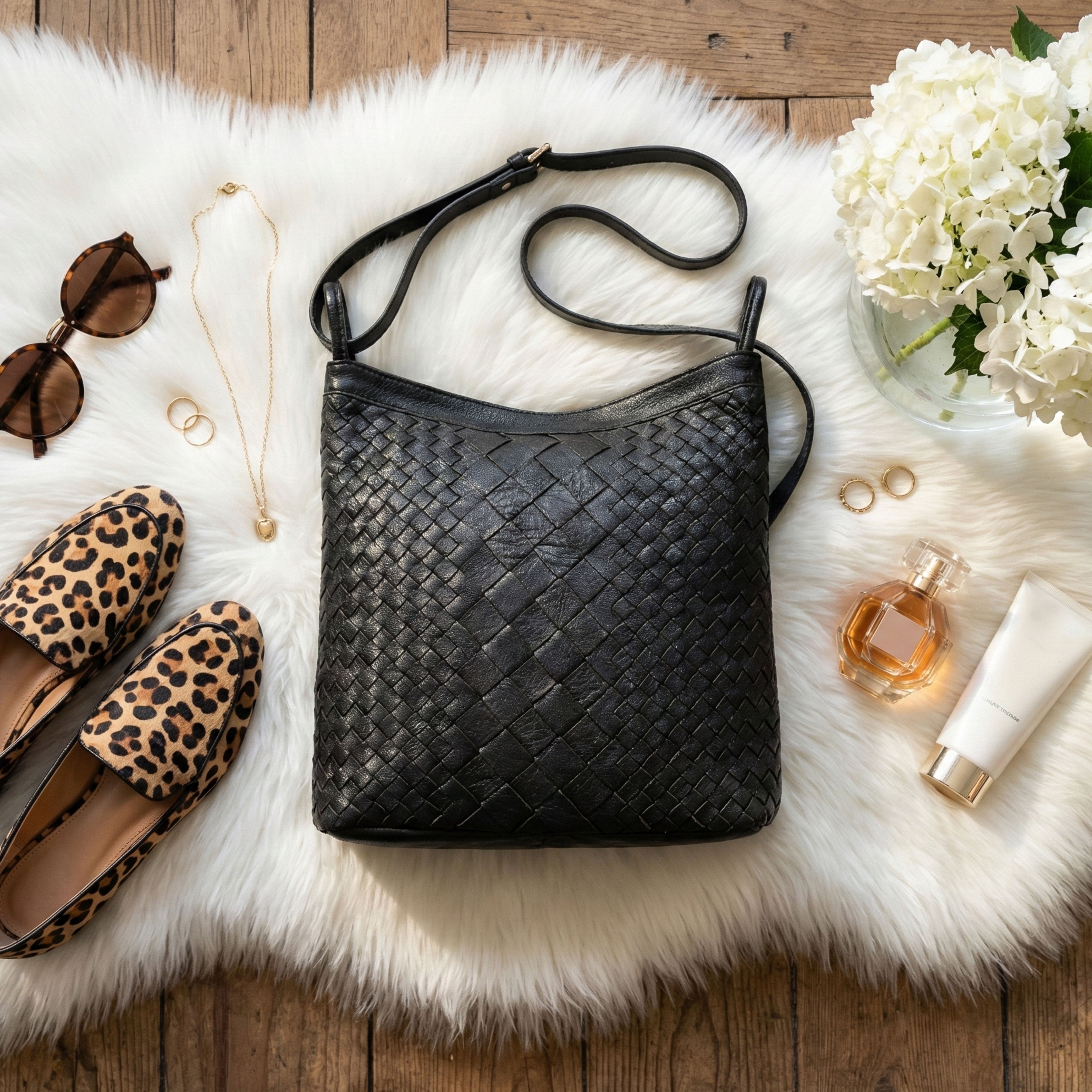 Luxurio Craft Women’s Woven Leather Crossbody Bag | Premium Black Handcrafted Sling Bag | Elegant Everyday Shoulder Purse