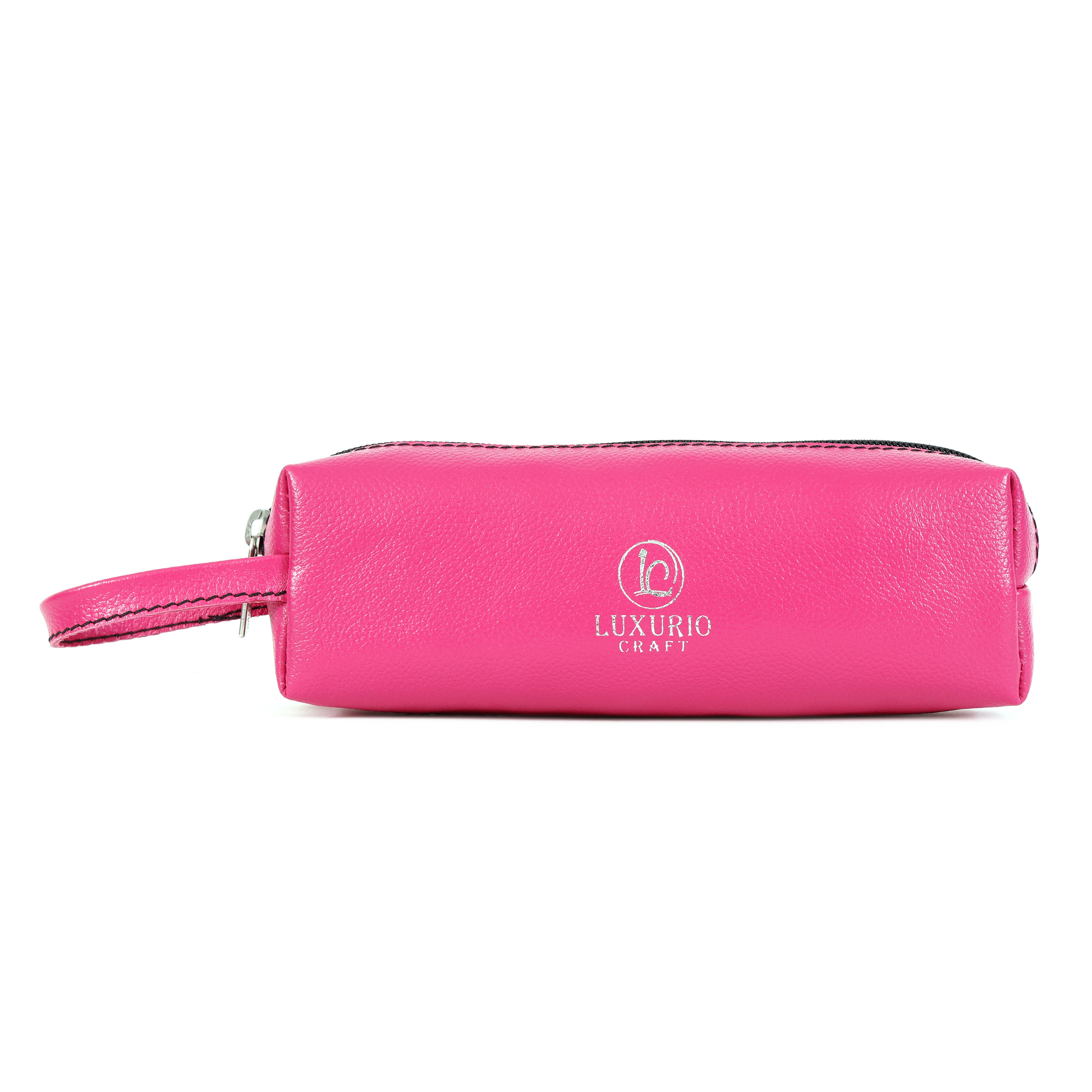 Luxurio Craft Premium Leather Pencil Case | Stylish Pink Zippered Stationery Organizer | Elegant Pen & Accessory Pouch for Office & School