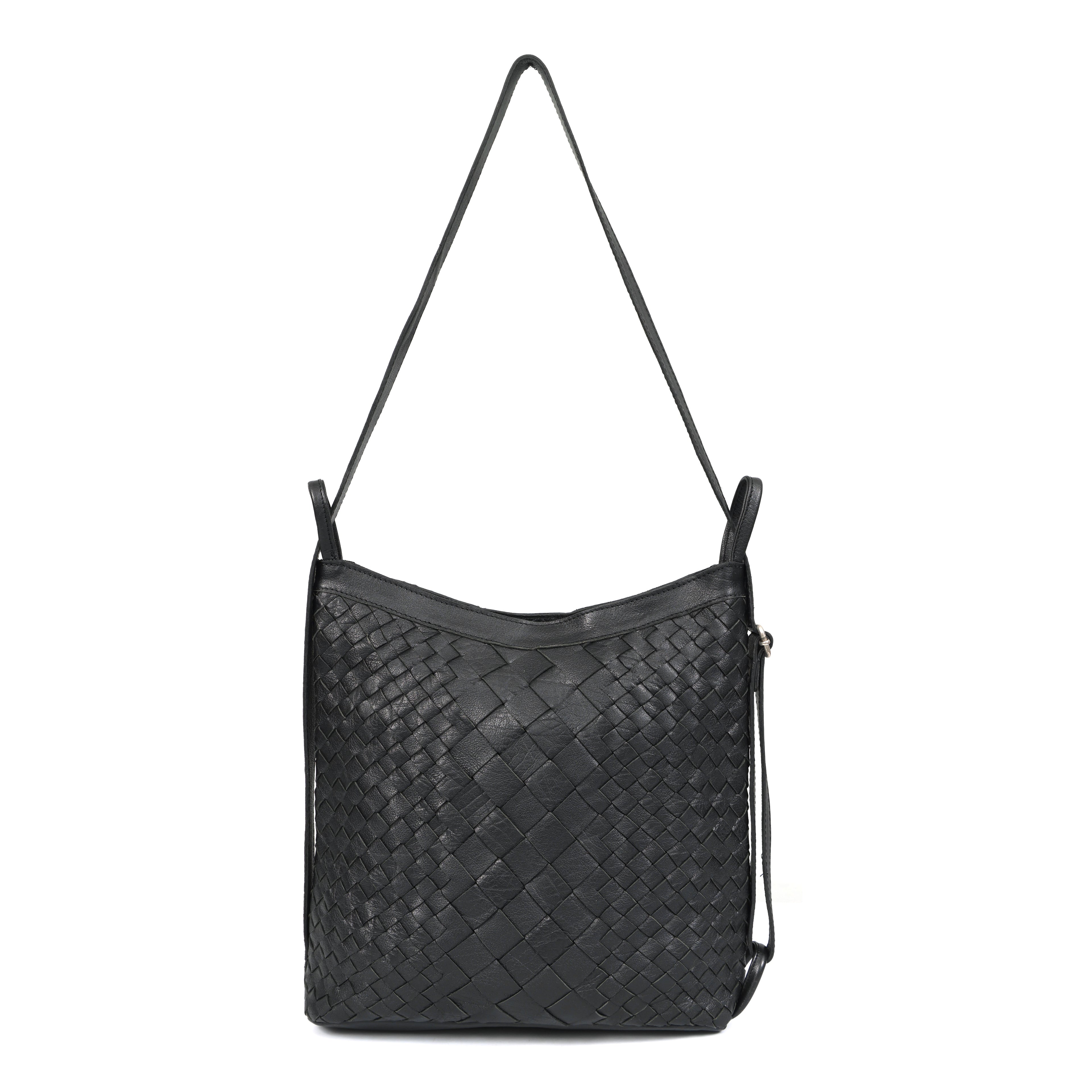 Luxurio Craft Women’s Woven Leather Crossbody Bag | Premium Black Handcrafted Sling Bag | Elegant Everyday Shoulder Purse