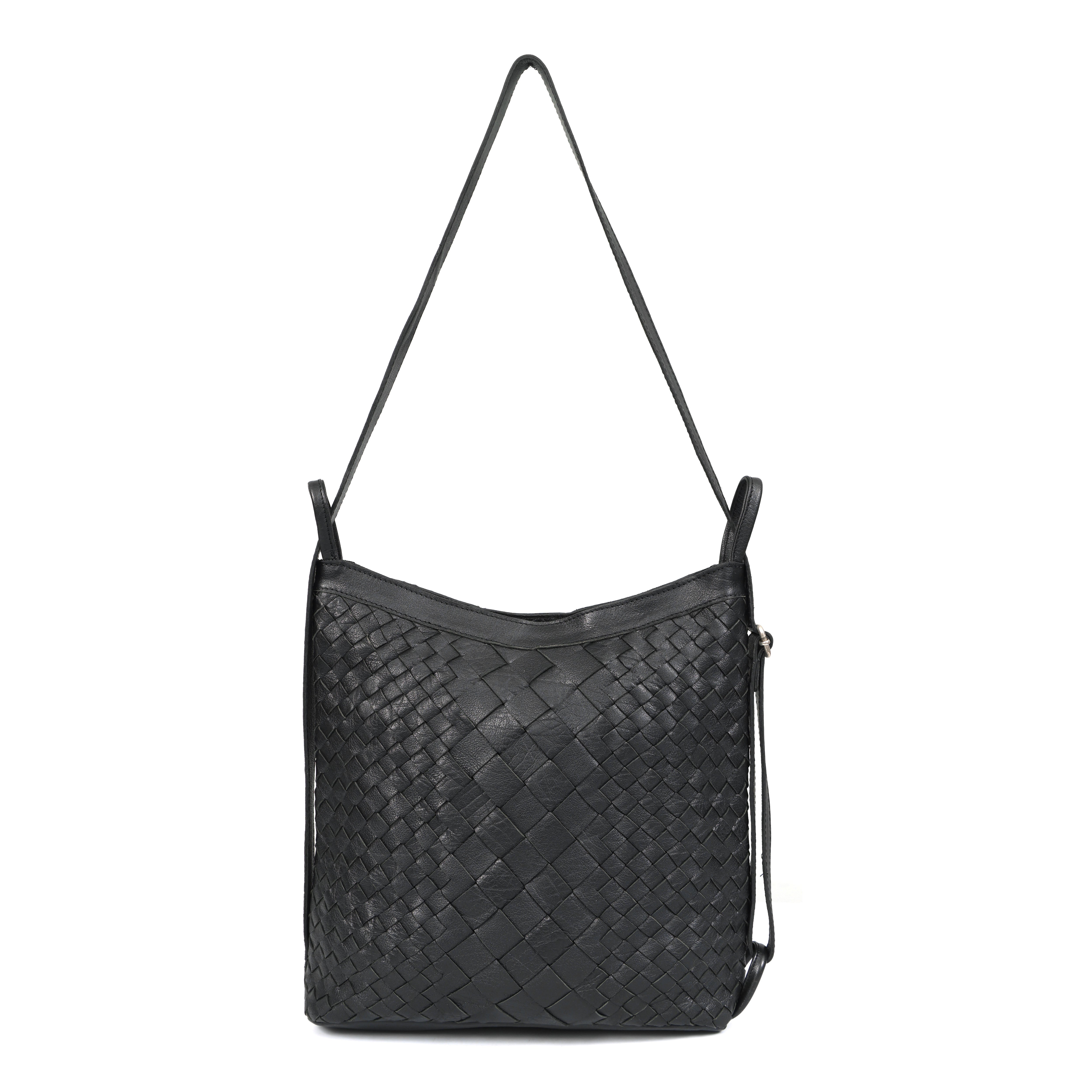 Luxurio Craft Women’s Woven Leather Crossbody Bag | Premium Black Handcrafted Sling Bag | Elegant Everyday Shoulder Purse