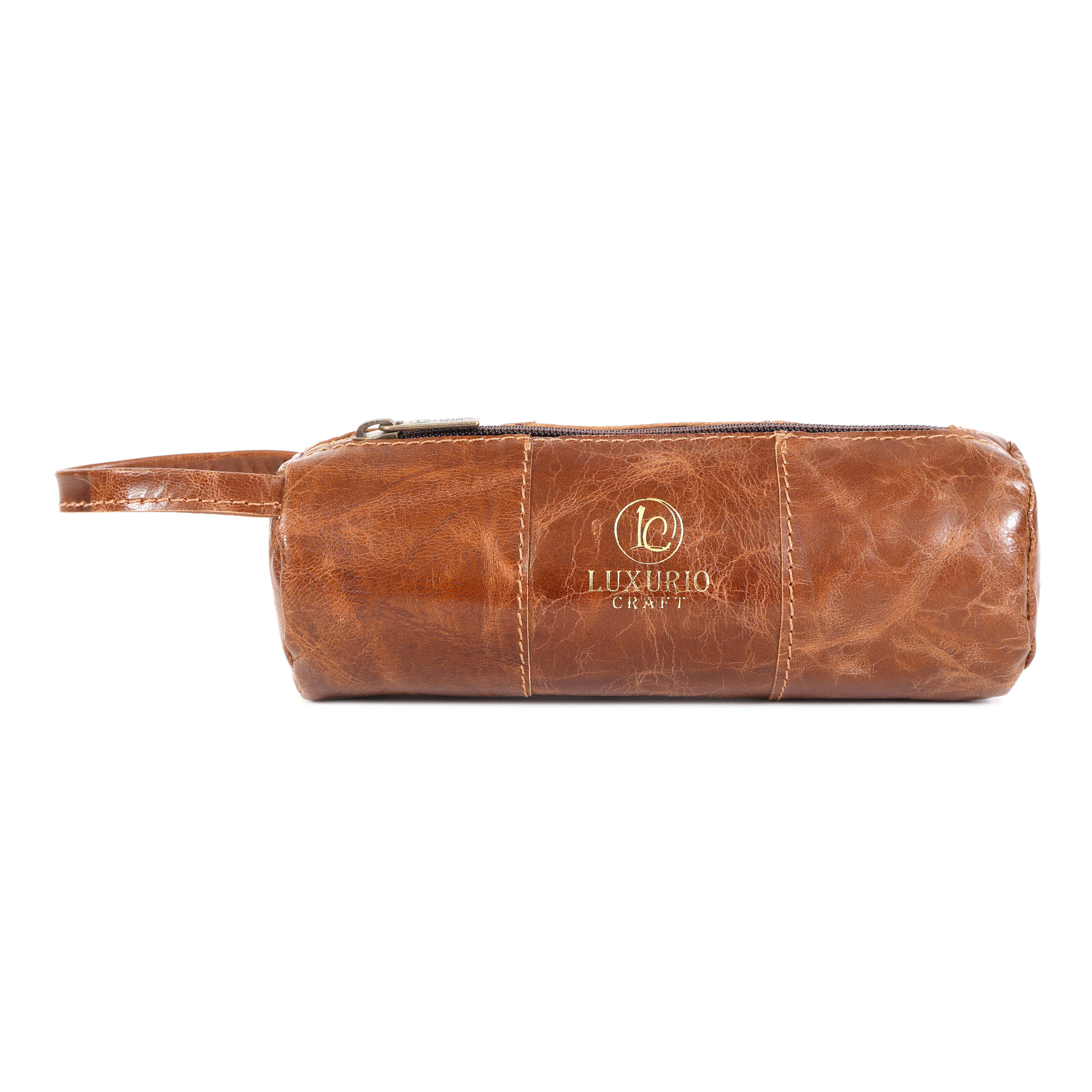 Luxurio Craft Premium Leather Pencil Case | Handcrafted Vintage Stationery Organizer | Zippered Leather Pouch for Office & School