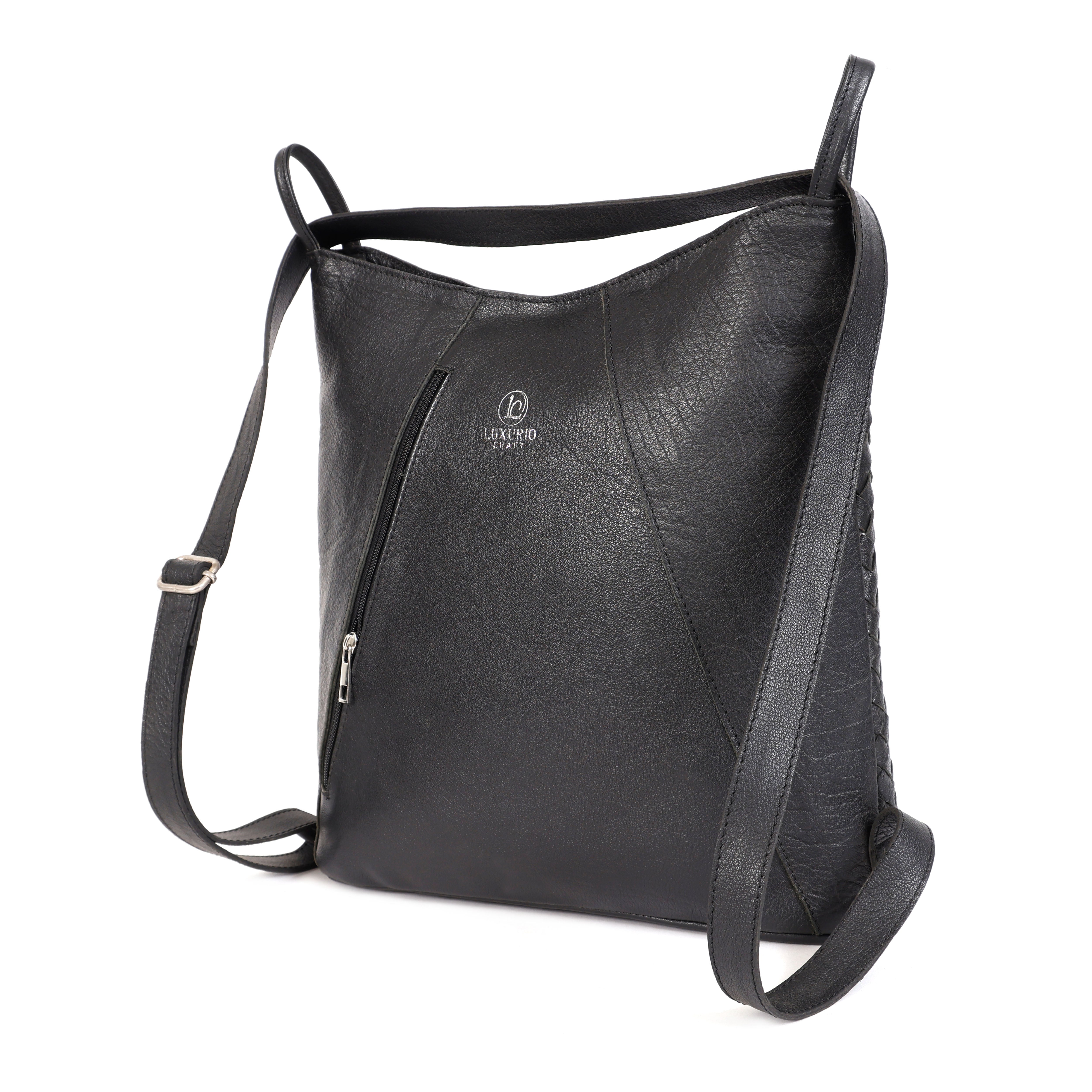 Luxurio Craft Women’s Woven Leather Crossbody Bag | Premium Black Handcrafted Sling Bag | Elegant Everyday Shoulder Purse