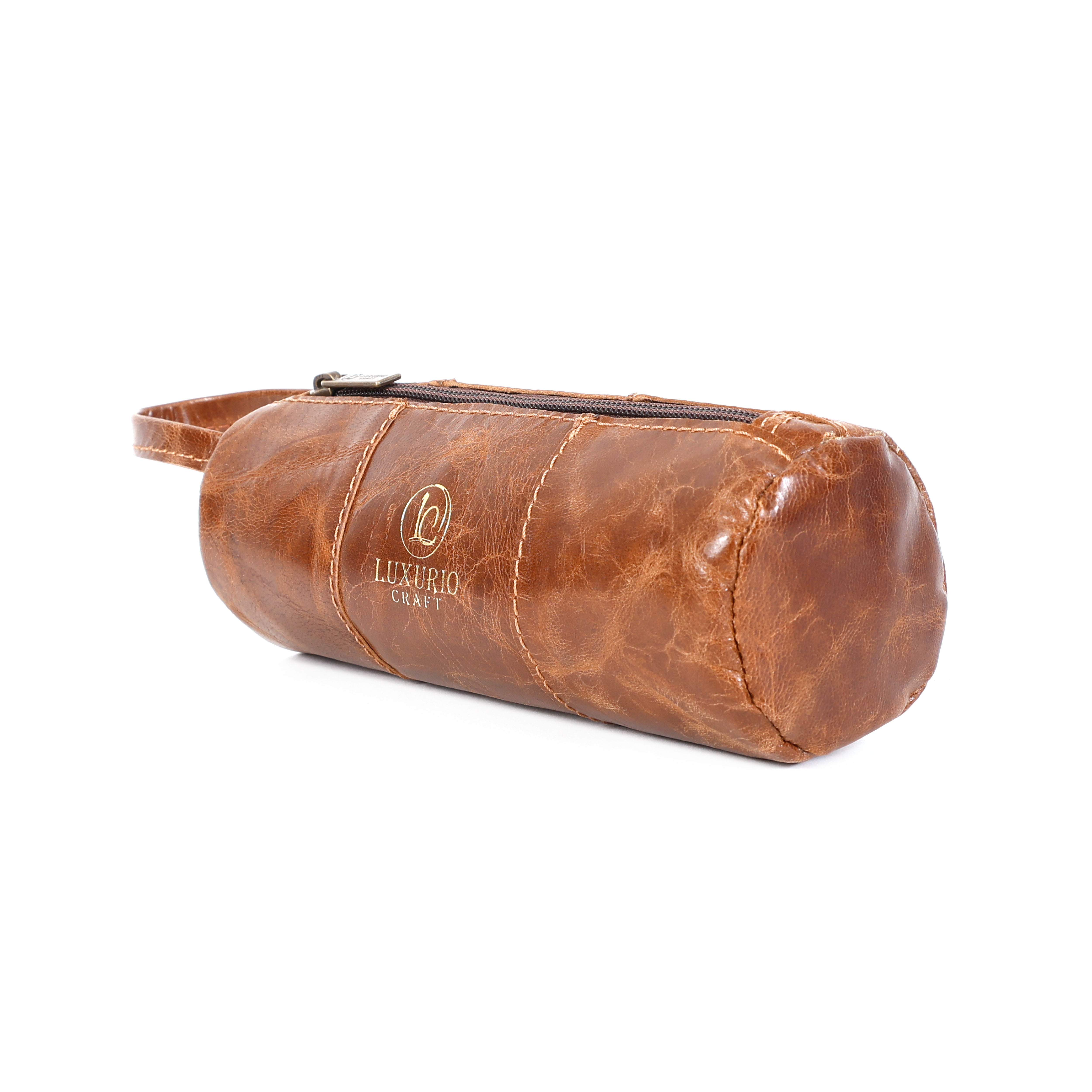 Luxurio Craft Premium Leather Pencil Case | Handcrafted Vintage Stationery Organizer | Zippered Leather Pouch for Office & School