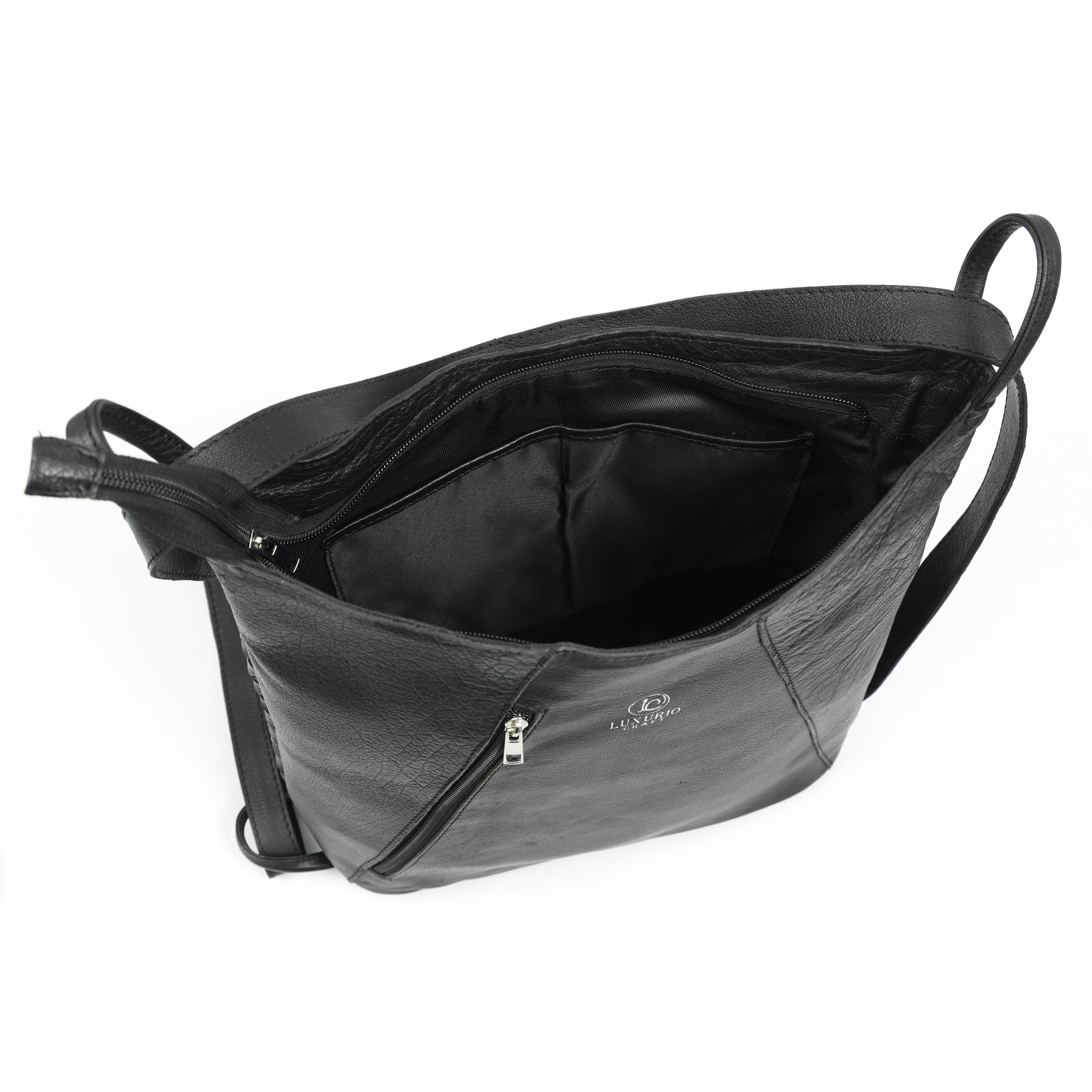 Luxurio Craft Women’s Woven Leather Crossbody Bag | Premium Black Handcrafted Sling Bag | Elegant Everyday Shoulder Purse
