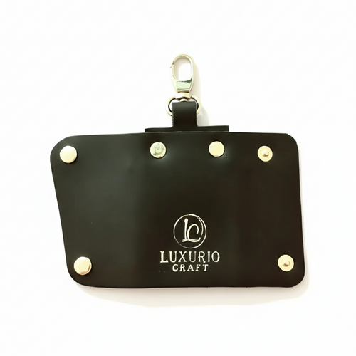 Black Leather Folded Design Keychain – Elegant & Durable (Unisex)