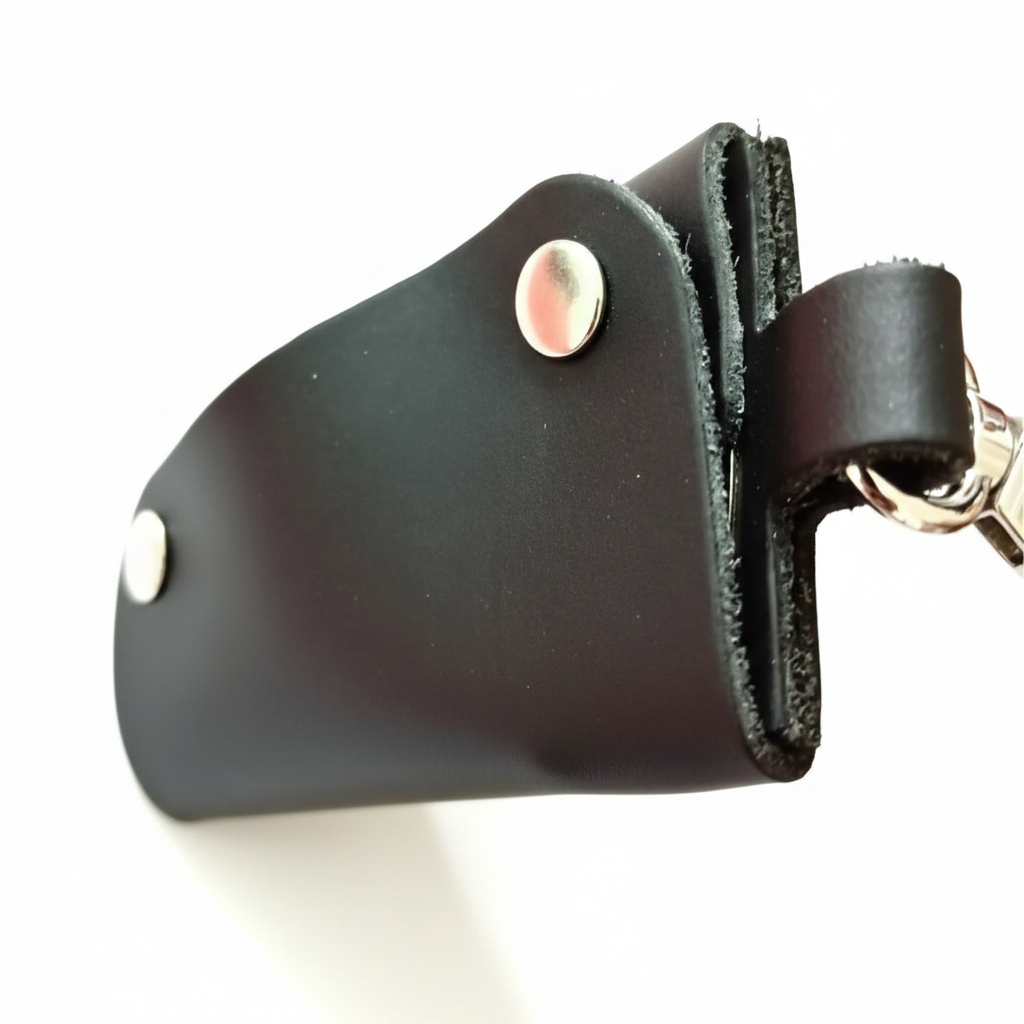 Black Leather Folded Design Keychain – Elegant & Durable (Unisex)