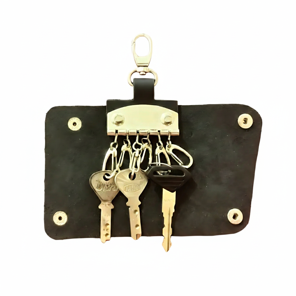 Black Leather Folded Design Keychain – Elegant & Durable (Unisex)