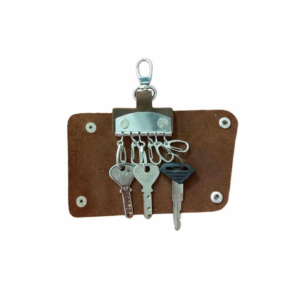 Brown Leather Folded Design Keychain – Elegant & Durable (Unisex)