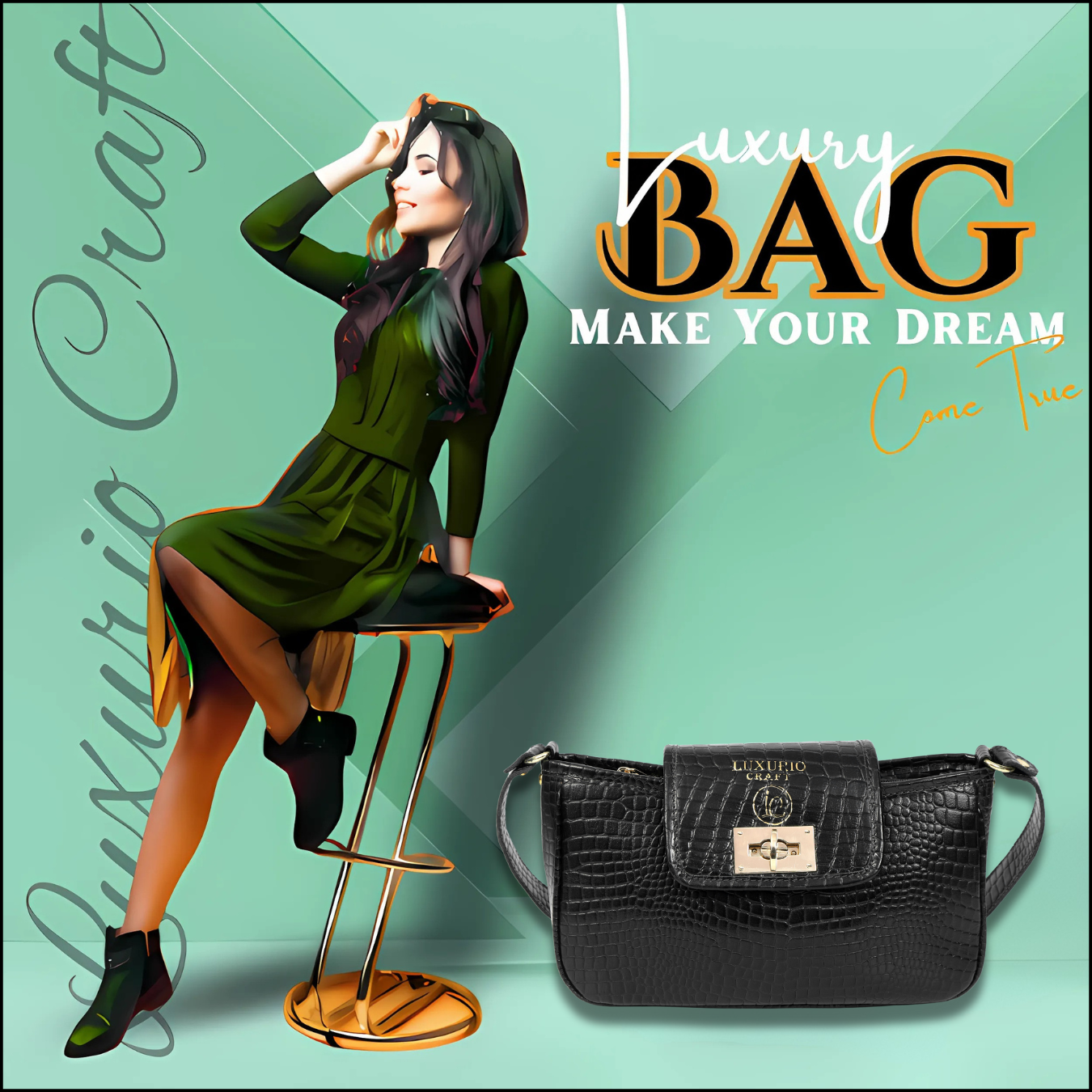 Elegant Black Croco Print Handbag for Women – Timeless & Versatile
