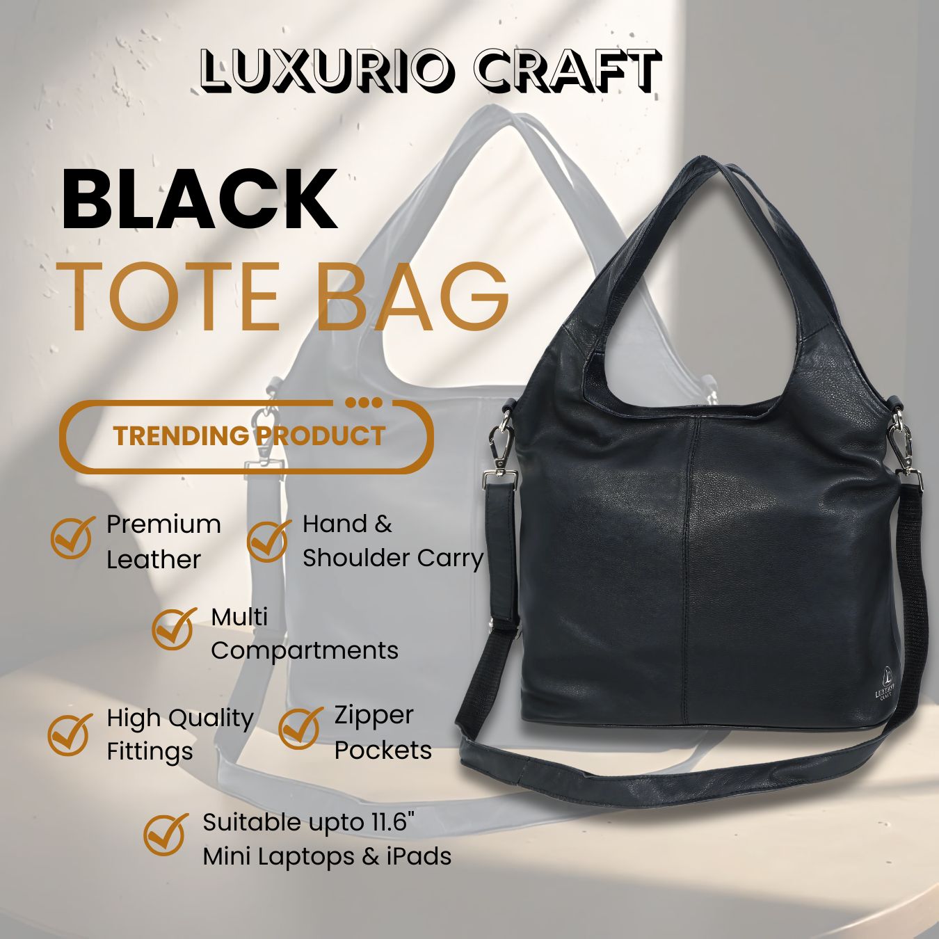Black Tote Bag for Women – Classic, Spacious & Versatile