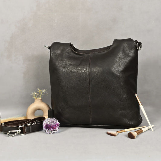 Elegant Brown Leather Shoulder Handbag / Tote Bag for Women – Office to Evening Versatility