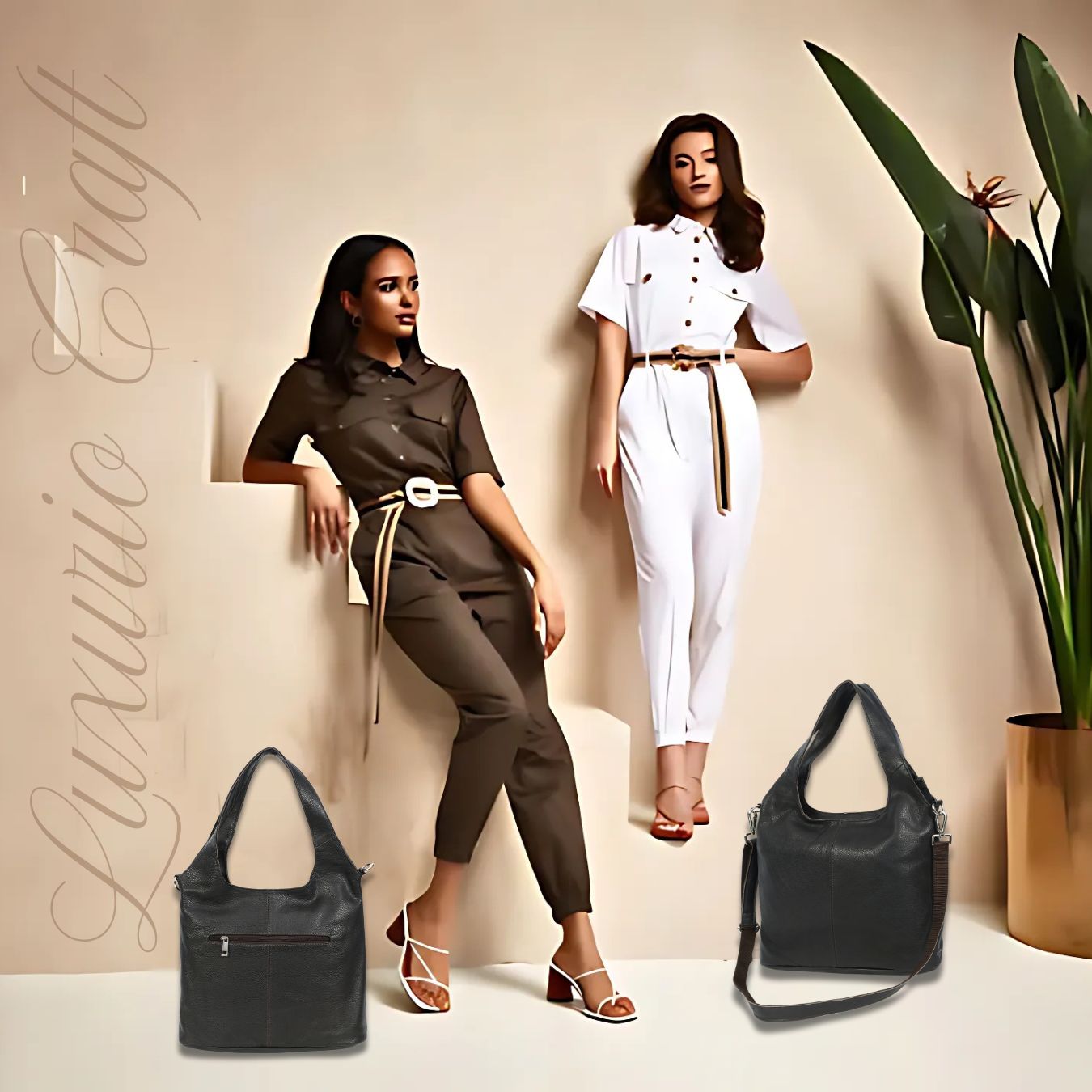 Elegant Brown Leather Shoulder Handbag / Tote Bag for Women – Office to Evening Versatility