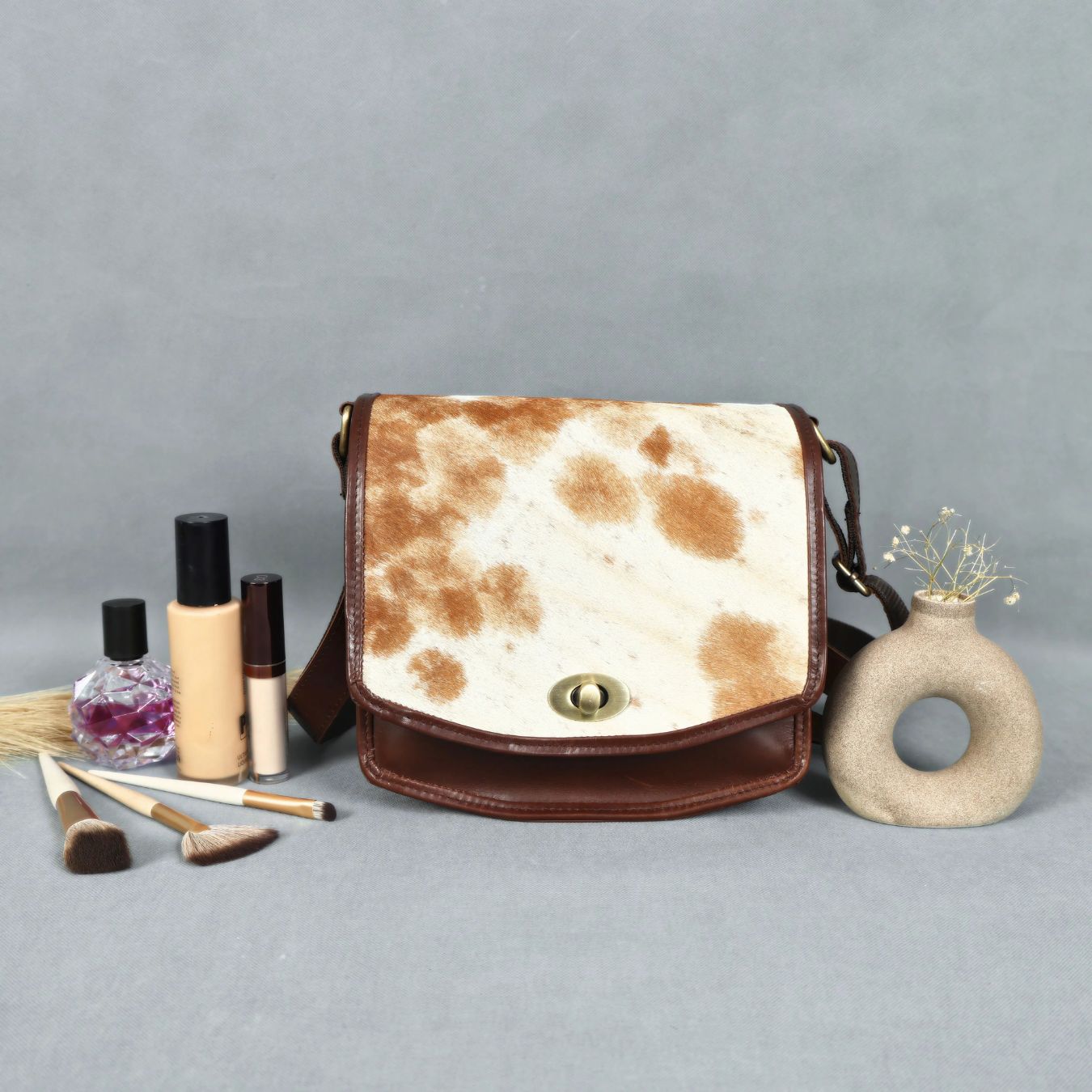 Brown Hair-On Leather Shoulder Bag / Hobo Bag – Rustic Luxury for Everyday Elegance