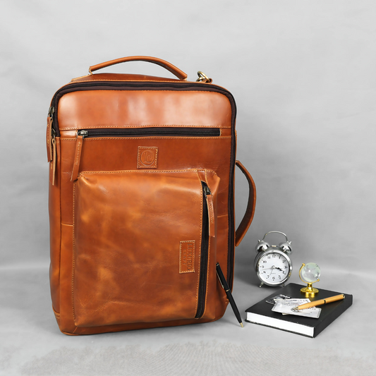 Premium Tan Leather Laptop cum Backpack Bag – Versatile, Elegant & Built for Everyday Utility