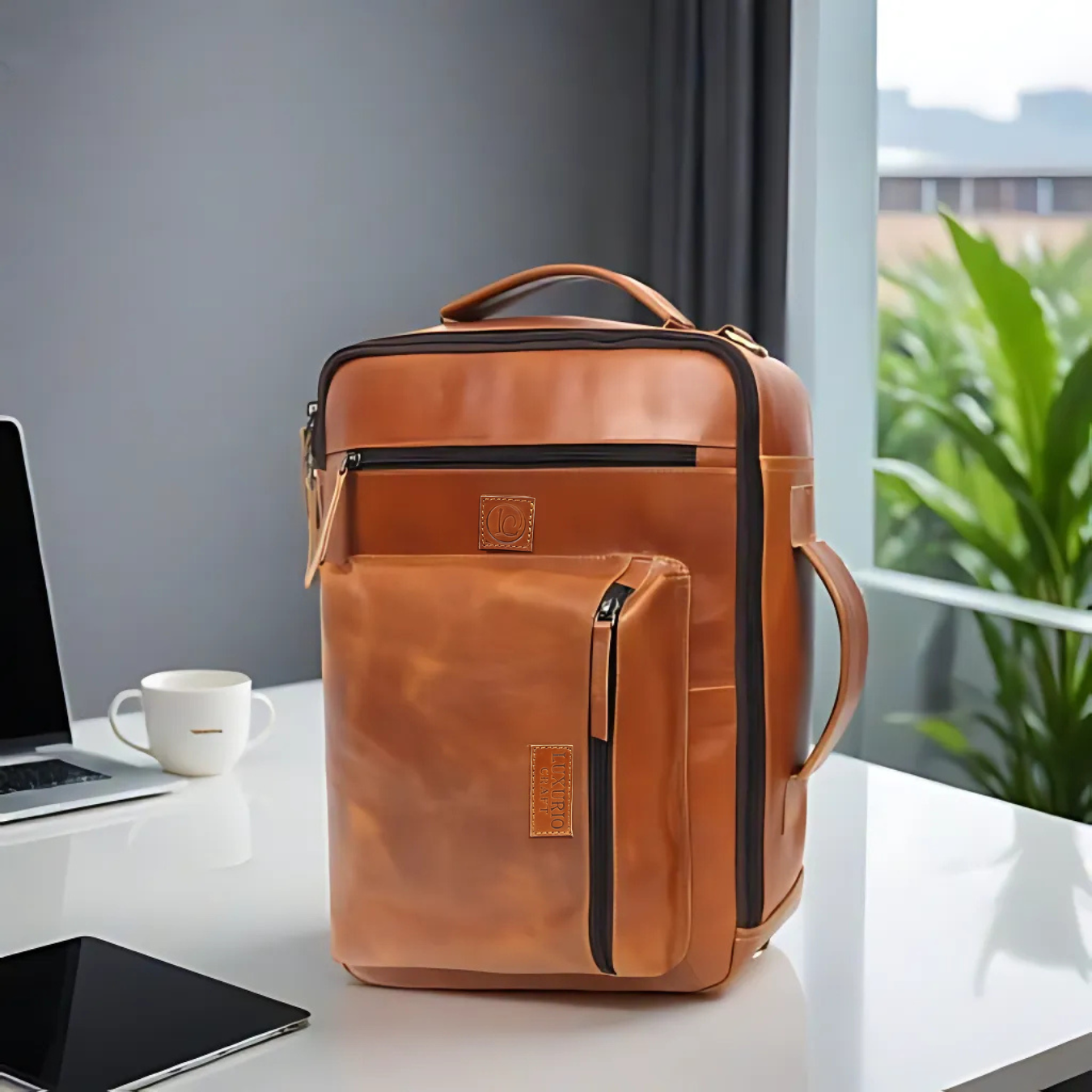 Premium Tan Leather Laptop cum Backpack Bag – Versatile, Elegant & Built for Everyday Utility