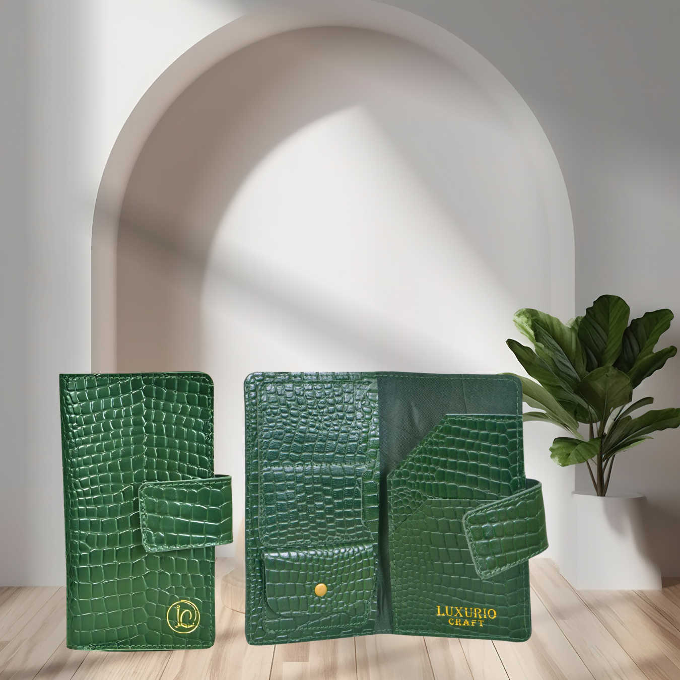 Dark Green Croo Print Passport Holder Wallet – Stylish & Secure (Unisex)