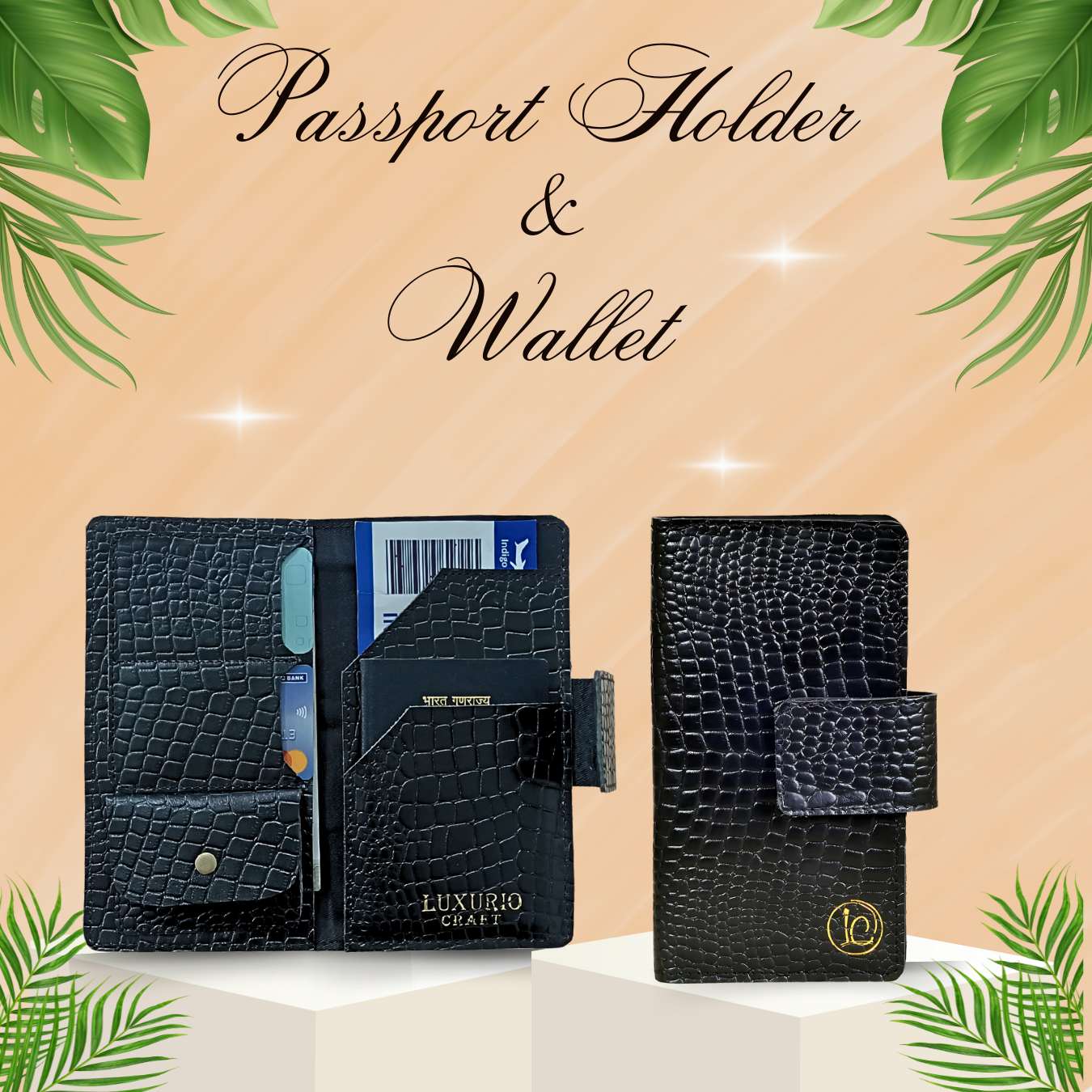 Black Croco Print Passport Holder Wallet – Sleek, Secure & Travel-Friendly (Unisex)