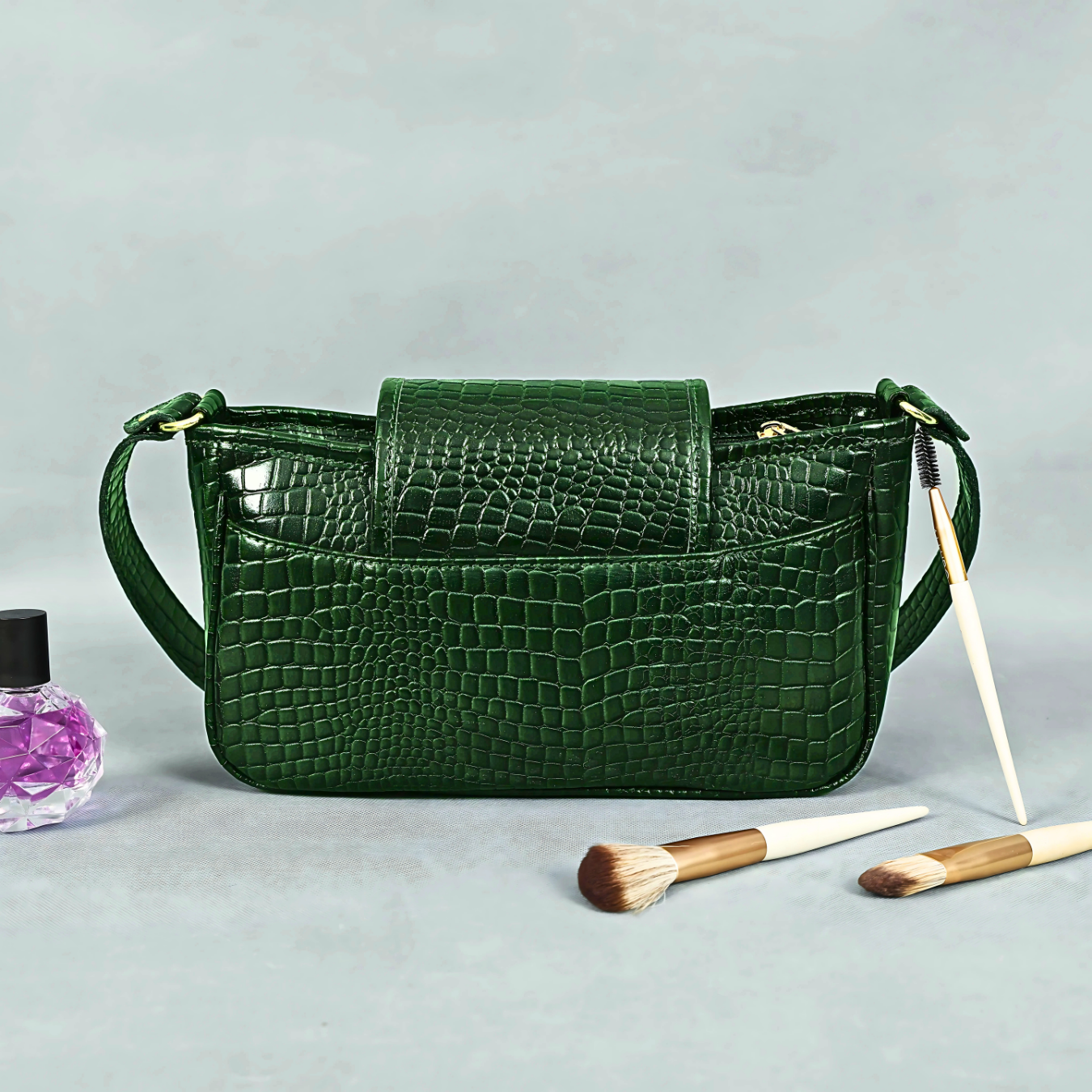 Dark Green Croco Print Handbag for Women – Elegant & Stylish