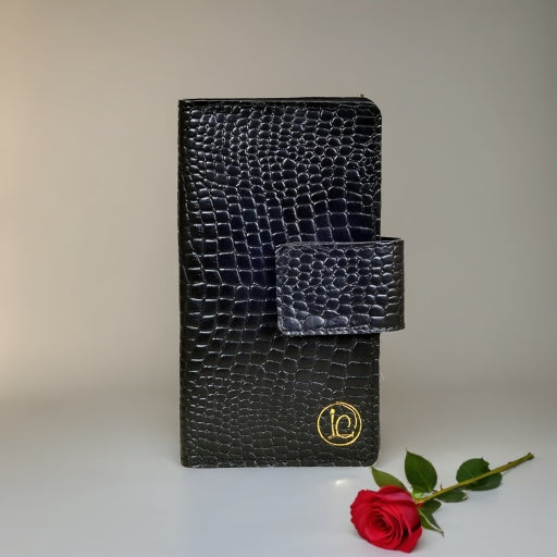 Black Croco Print Passport Holder Wallet – Sleek, Secure & Travel-Friendly (Unisex)