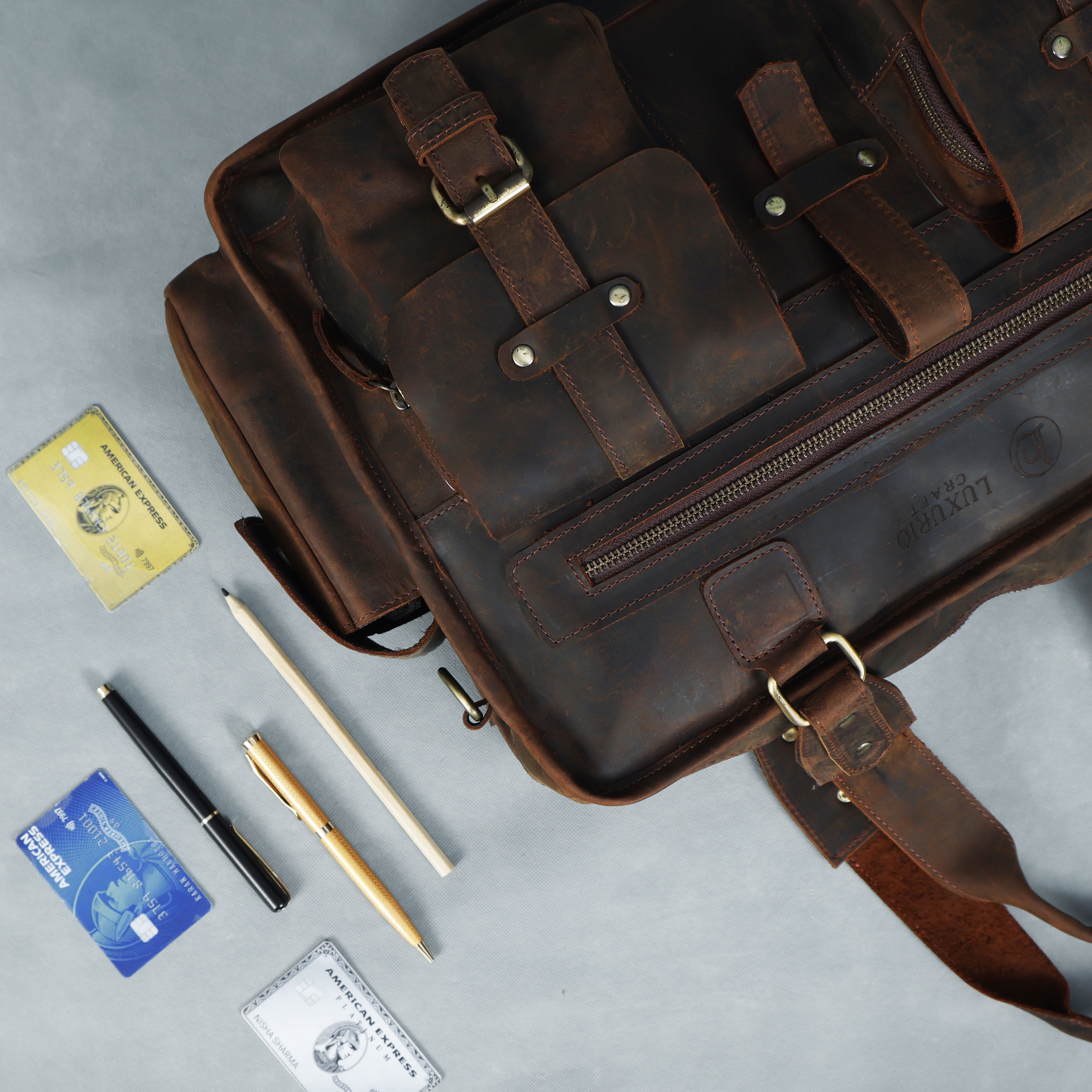 Vintage Brown Color Multiple Pockets Messenger Bag