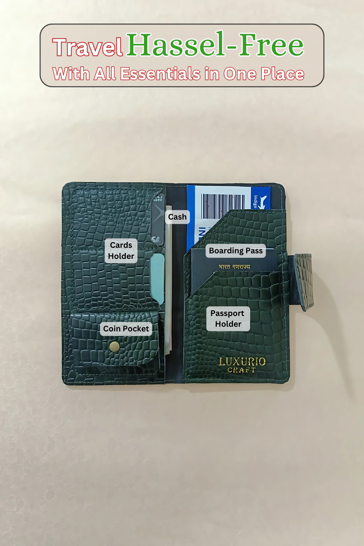 Dark Green Croo Print Passport Holder Wallet – Stylish & Secure (Unisex)